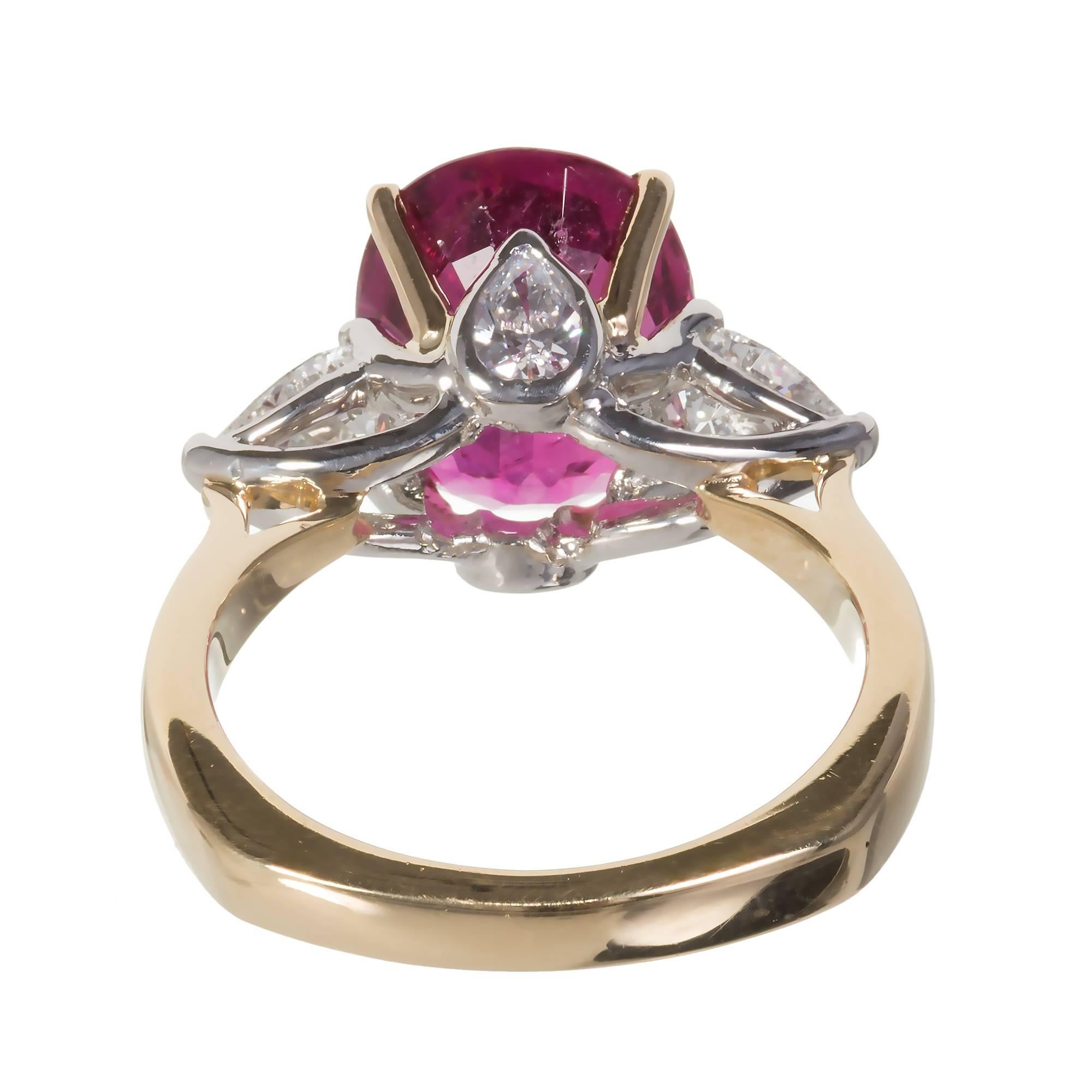 Richard Krementz Rubelite Pink Tourmaline Diamond Platinum Gold Engagement Ring In Good Condition In Stamford, CT