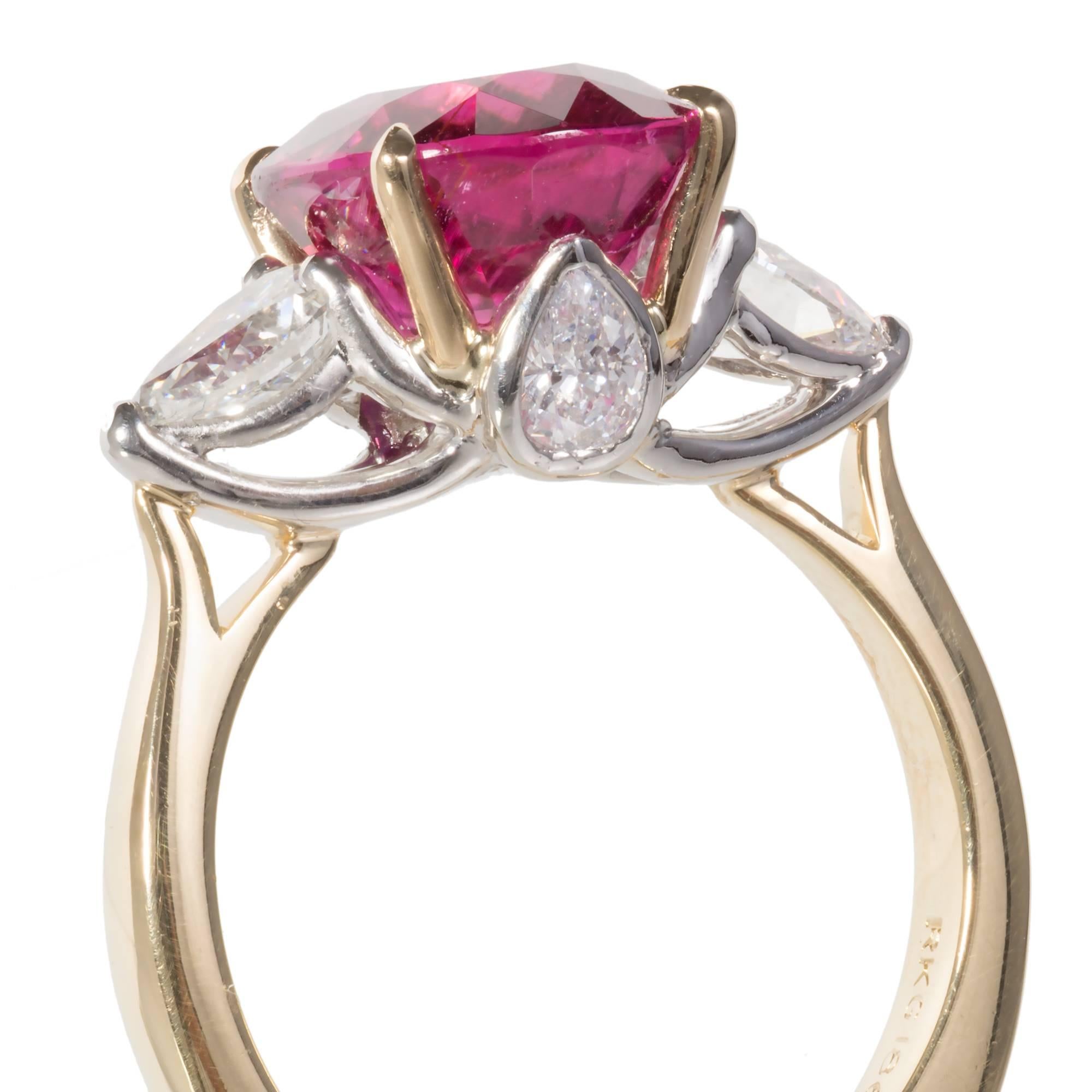Women's Richard Krementz Rubelite Pink Tourmaline Diamond Platinum Gold Engagement Ring