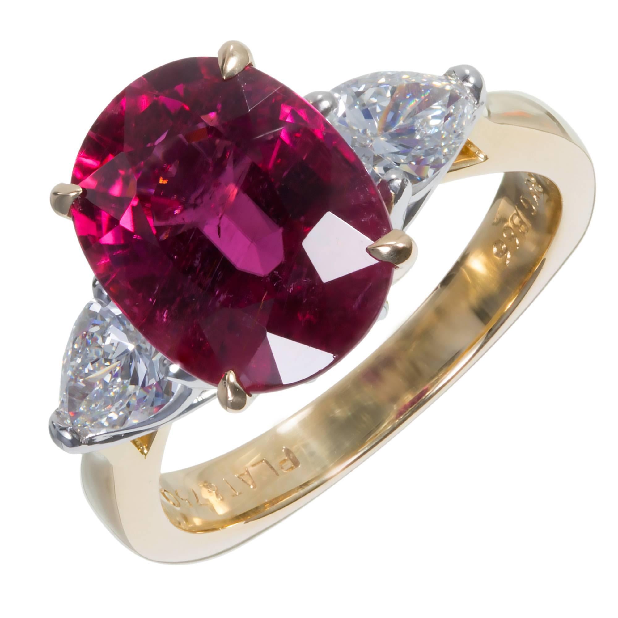 Richard Krementz Rubelite Pink Tourmaline Diamond Platinum Gold Engagement Ring