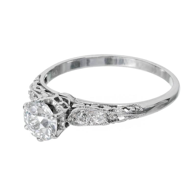 GIA Certified .70 Carat Diamond Filigree Platinum Engagement Ring For