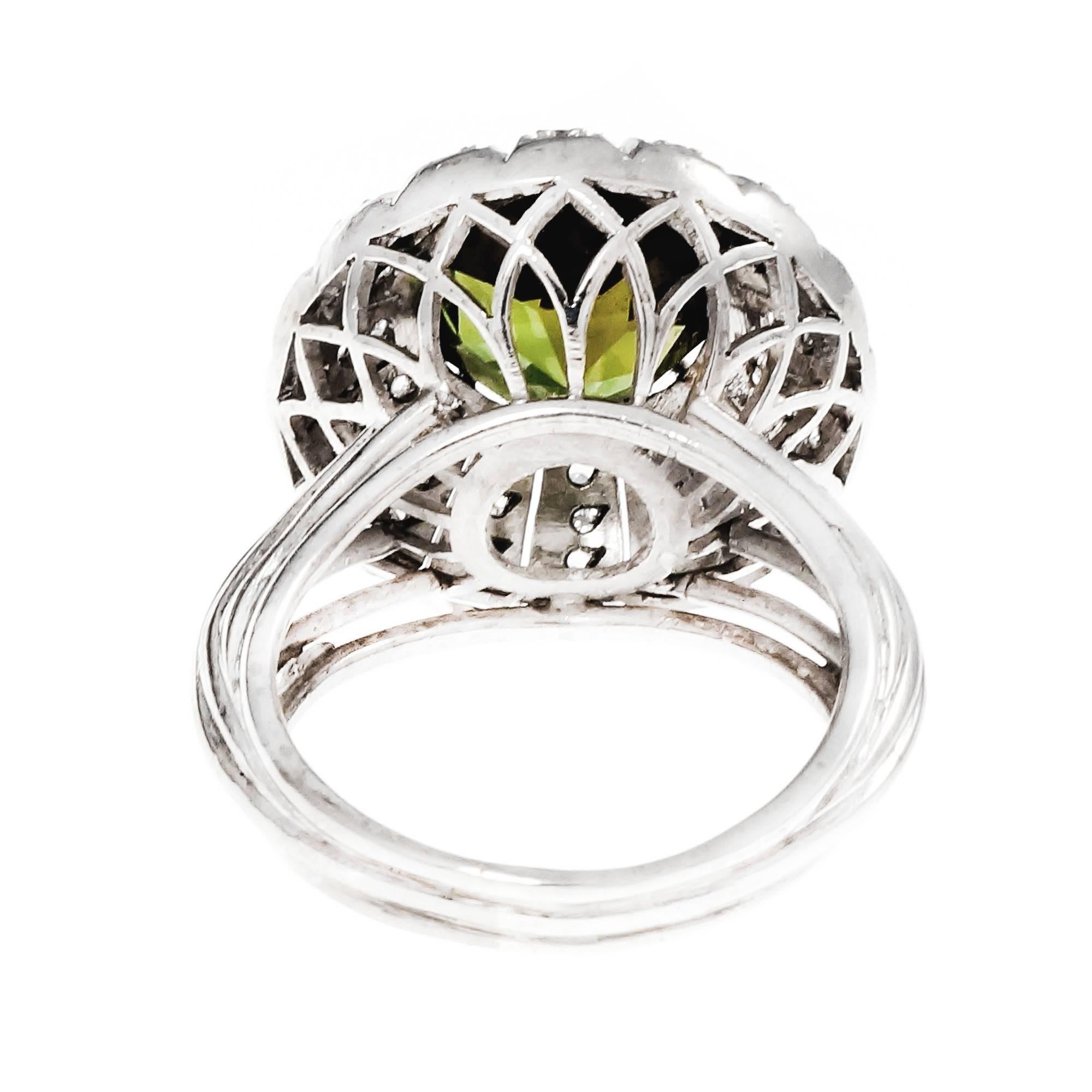 5.75 Carat Octagonal Green Tourmaline Diamond Palladium Cocktail Ring In Good Condition For Sale In Stamford, CT