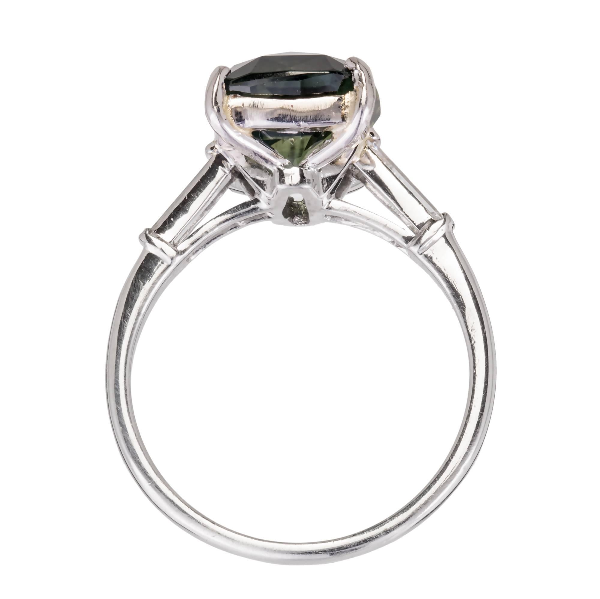 Women's Ross Pennell Art Deco Green Sapphire Diamond Platinum Engagement Ring