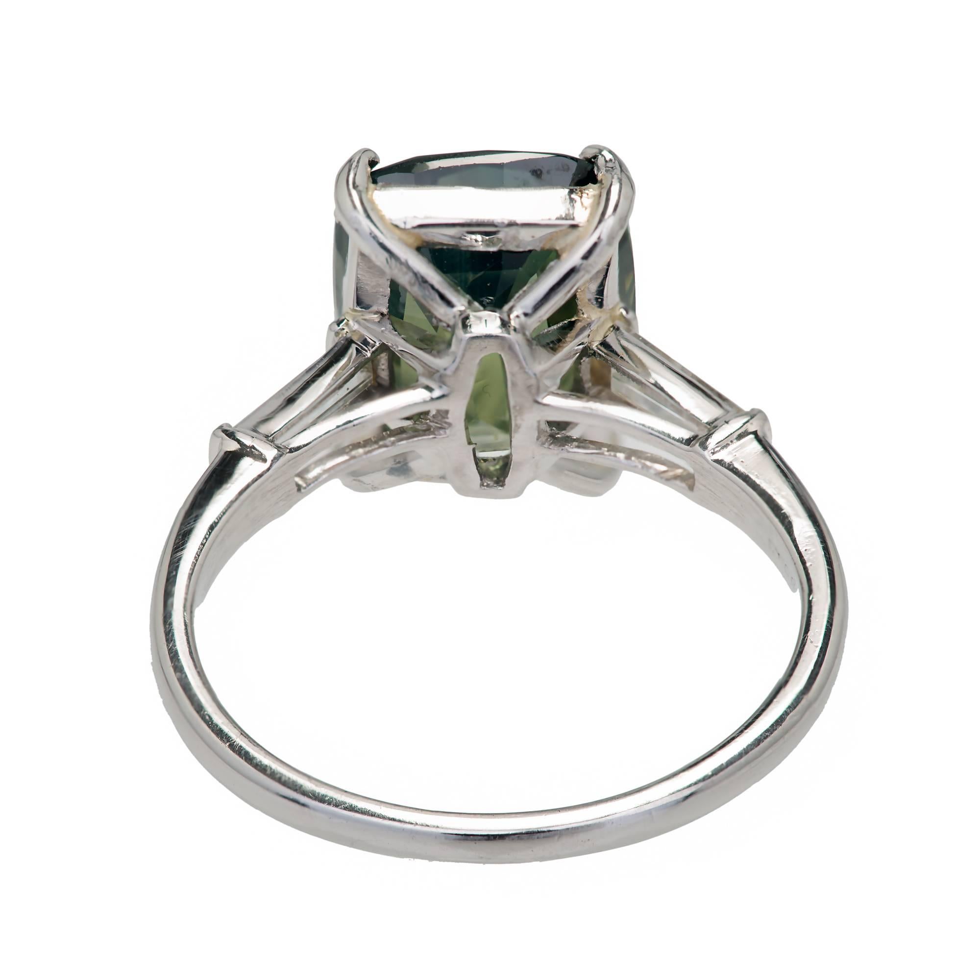 Ross Pennell Art Deco Green Sapphire Diamond Platinum Engagement Ring 1