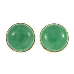 GIA Certified Natural Round Jadeite Jade Round Gold Earrings 3
