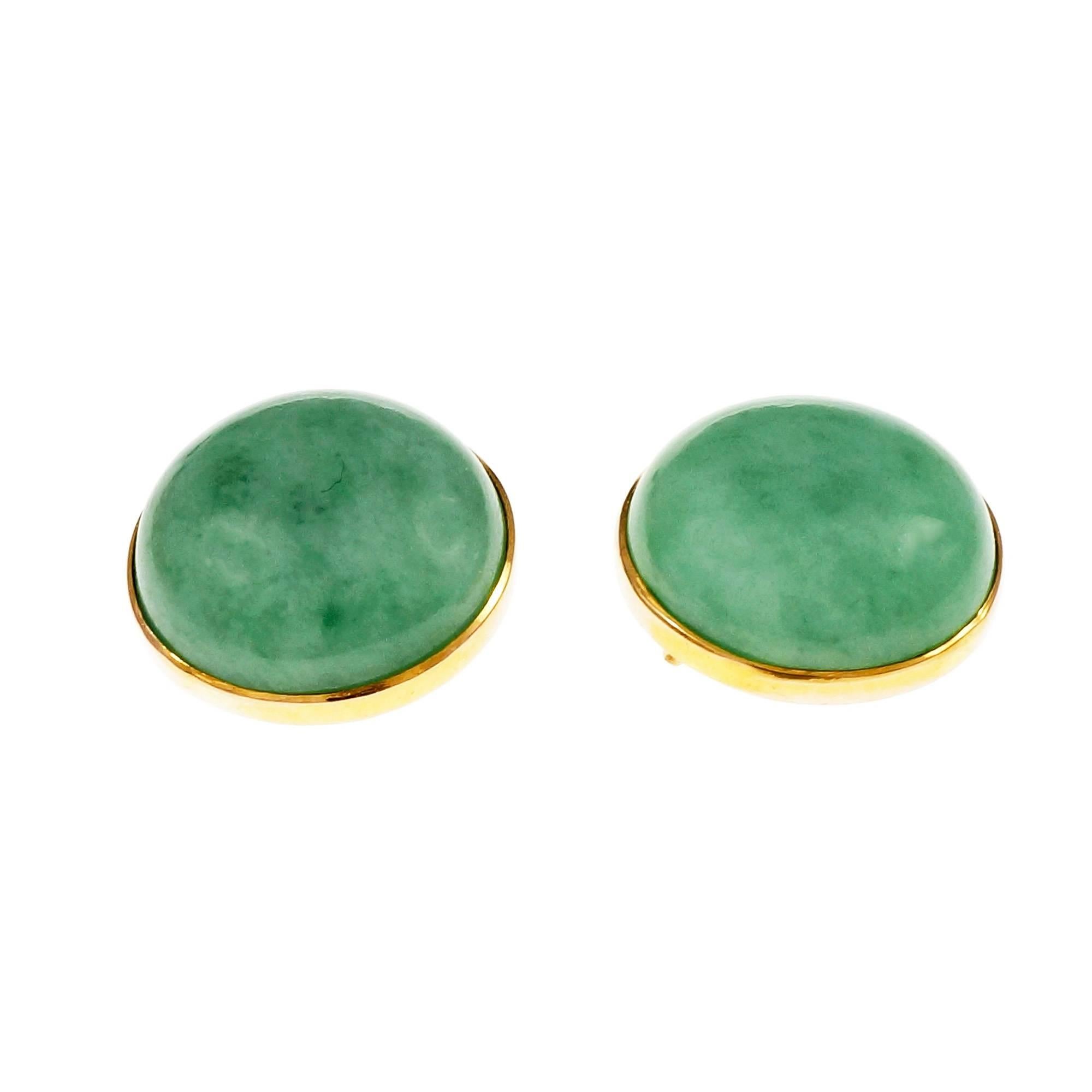 GIA Certified Natural Round Jadeite Jade Round Gold Earrings In Good Condition In Stamford, CT