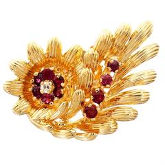 GIA Certified Red Natural Ruby Diamond Gold Clip Post Flower Earrings