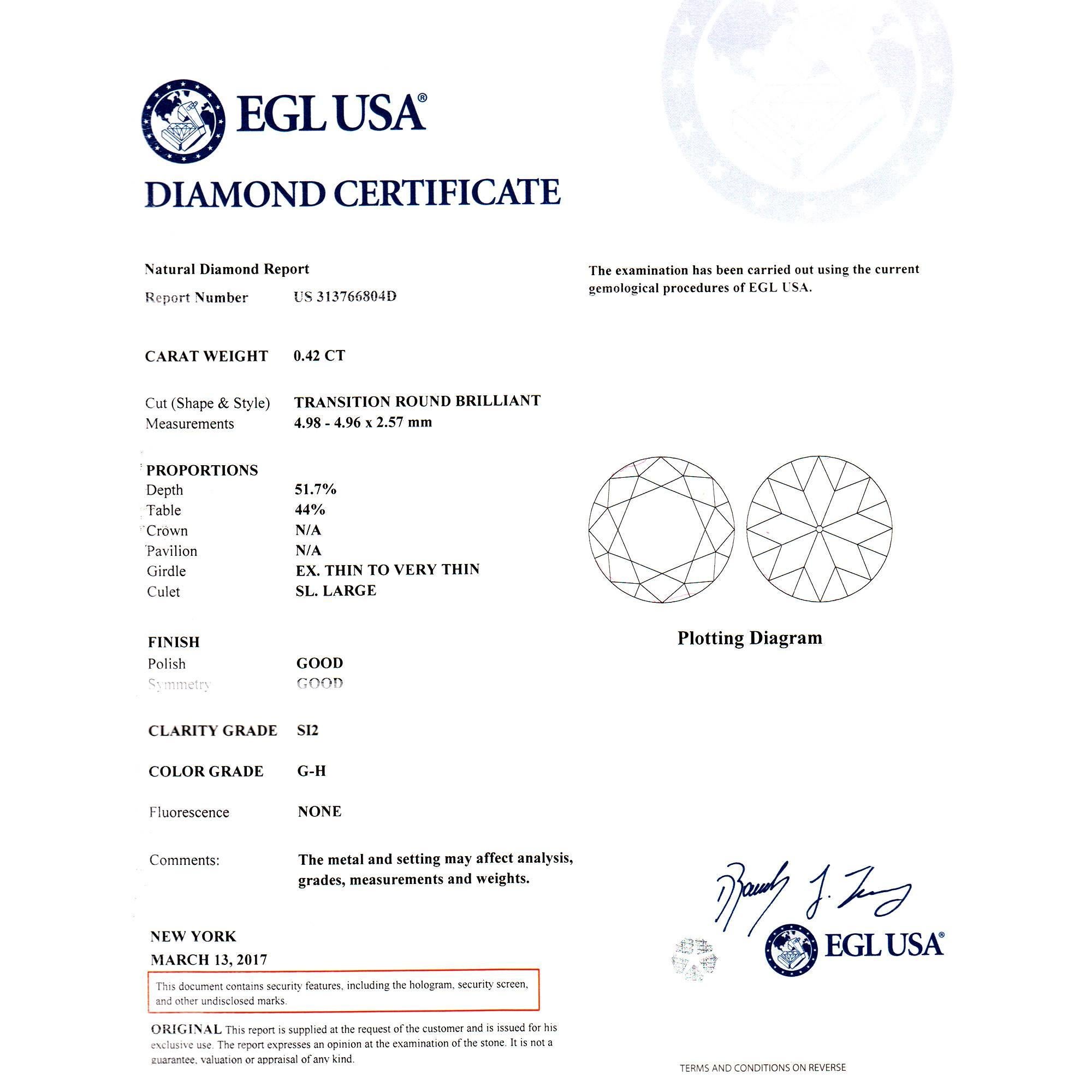 EGL Certified .42 Carat Three Stone Diamond Halo Gold Engagement Ring For Sale 2