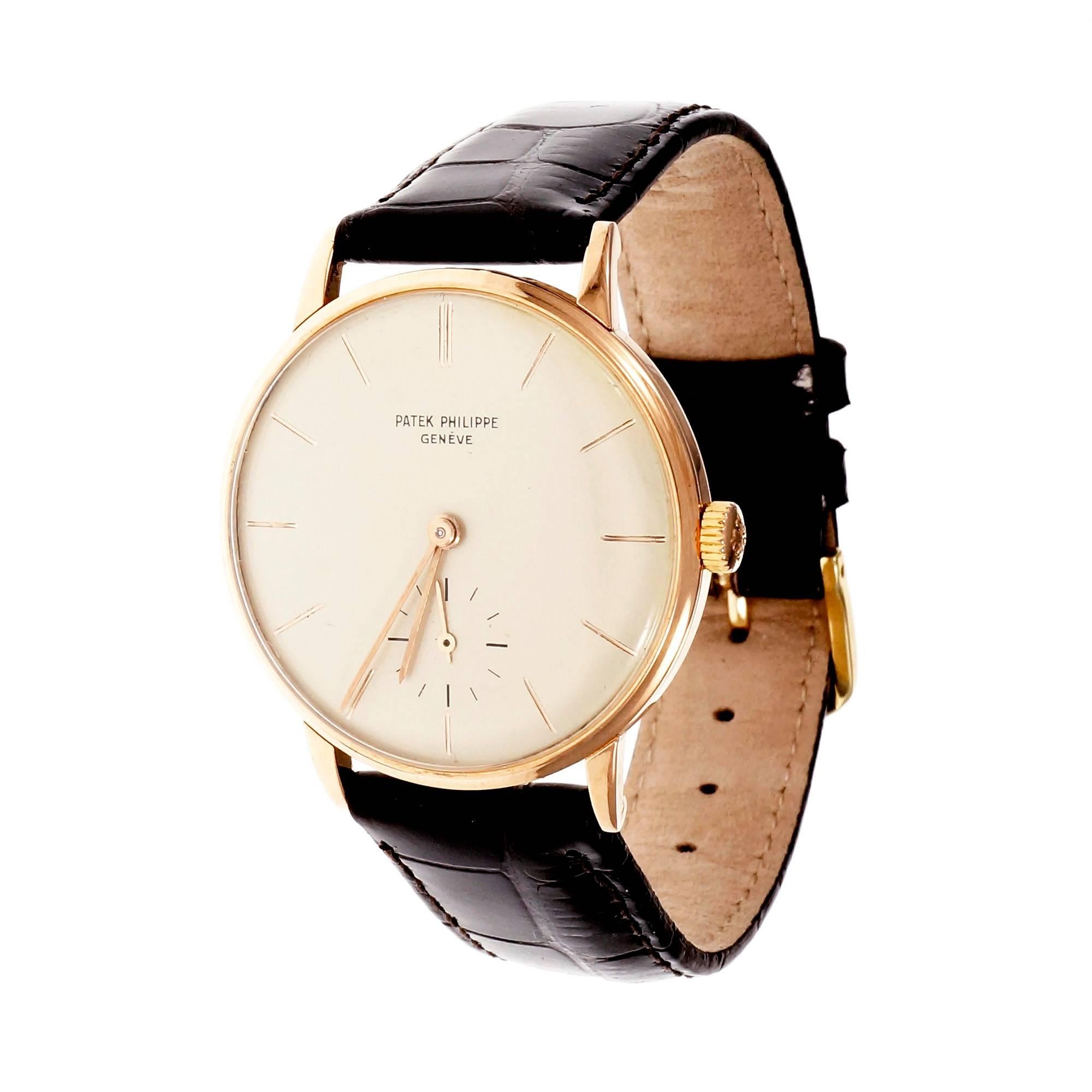Patek Philippe Rose Gold Calatrava Manual Wind Wristwatch Ref 3410 In Good Condition In Stamford, CT
