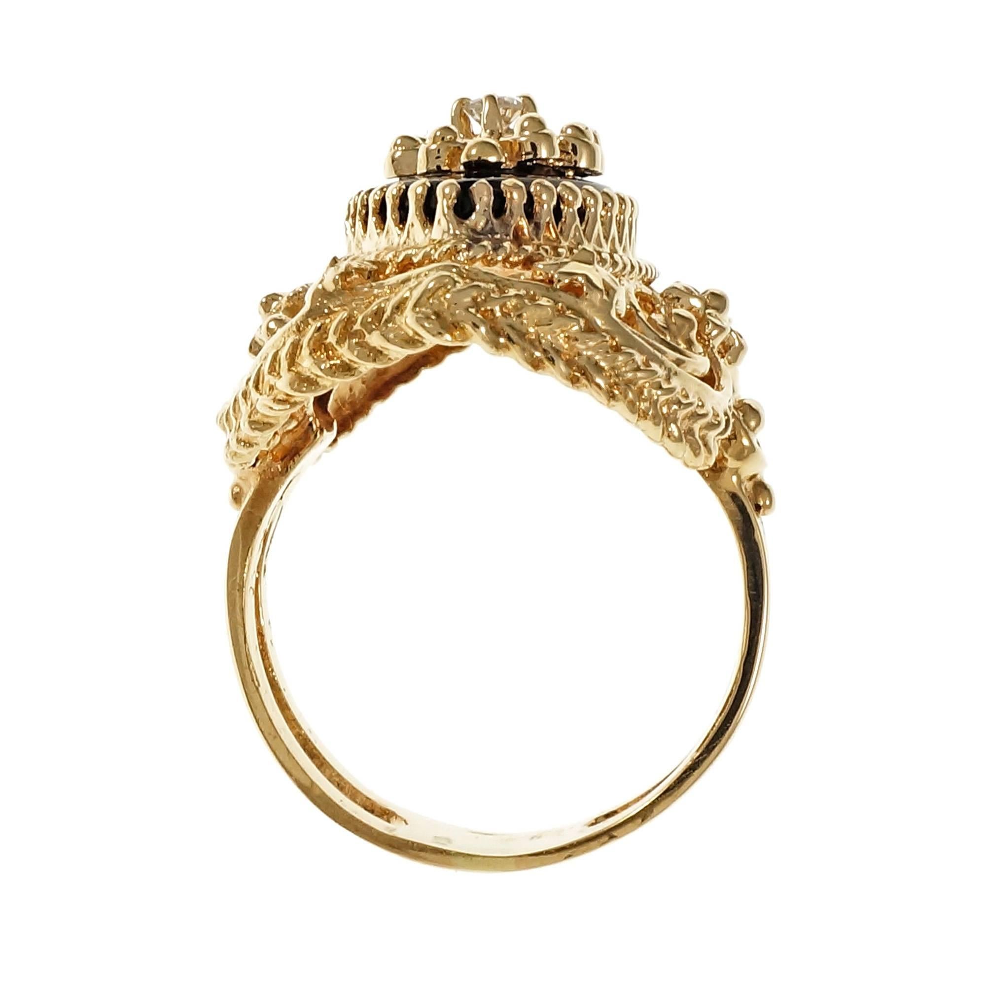 Women's Marquise Onyx Diamond Open Work Gold Cocktail Ring