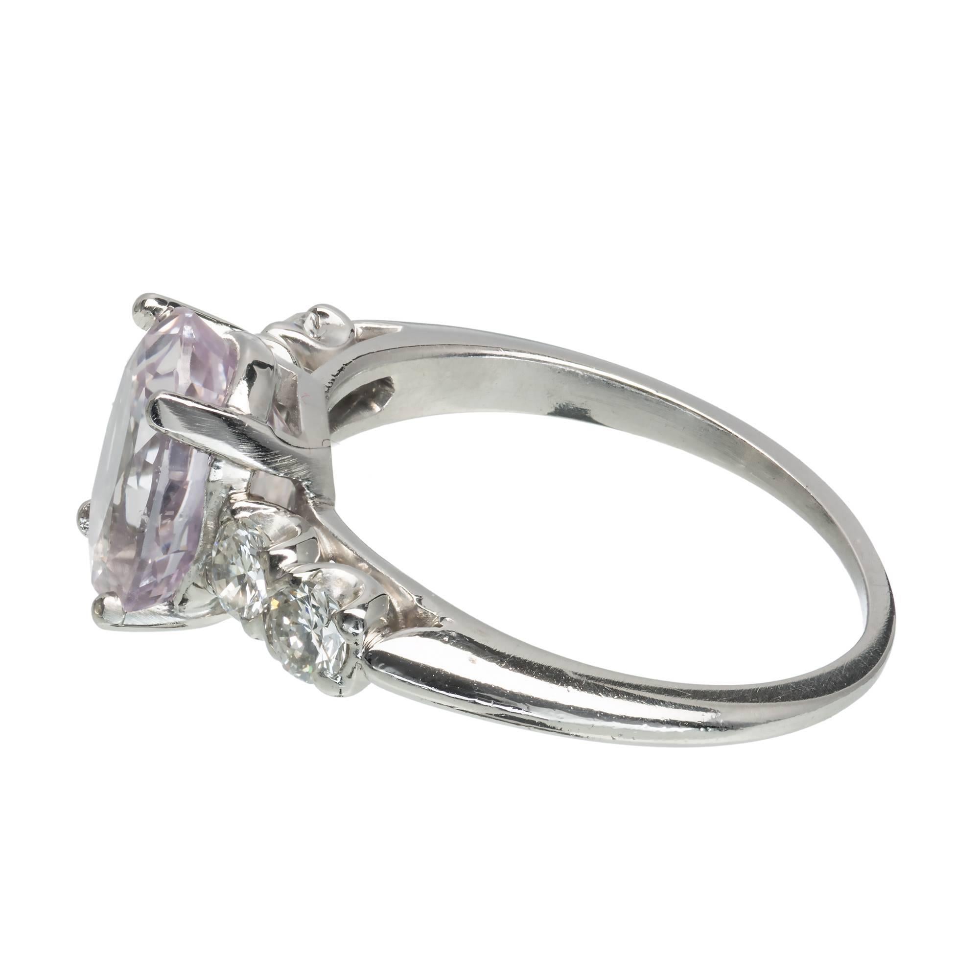 Oval Cut 3.39 Carat GIA Certified Pink Oval Sapphire Diamond Platinum Engagement Ring For Sale