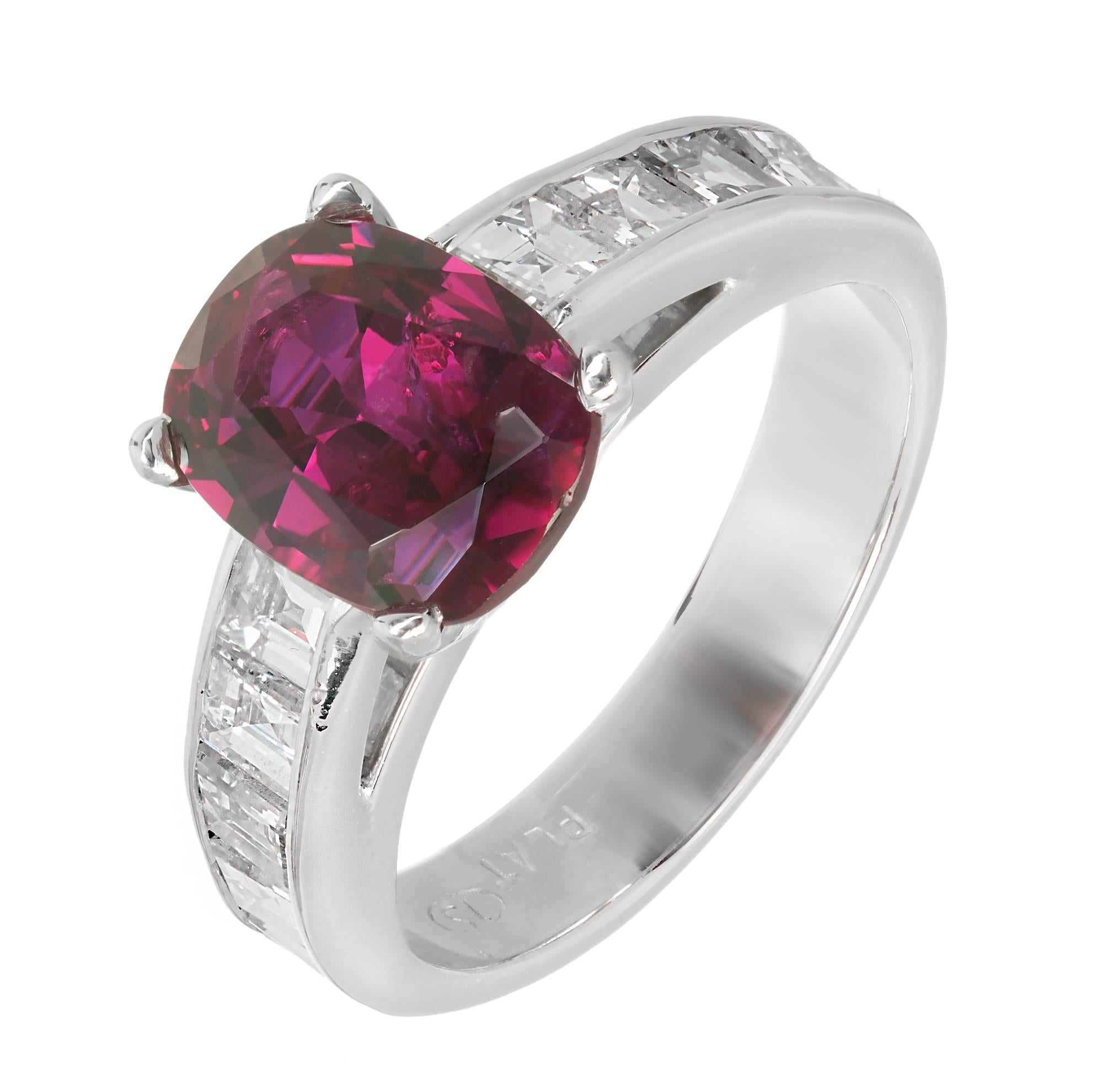 Peter Suchy GIA Certified 2.68 Carat Cushion Ruby Diamond Platinum Engagement