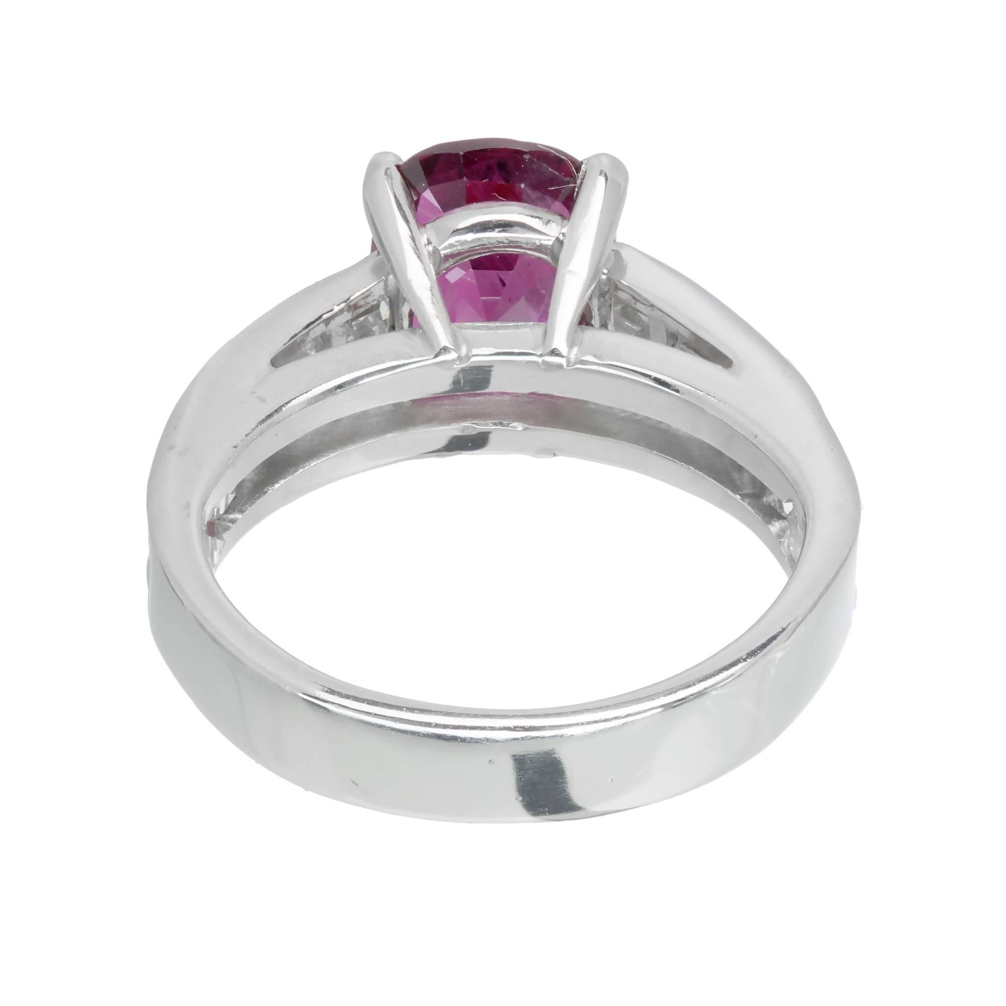 Peter Suchy GIA Certified 2.68 Carat Cushion Ruby Diamond Platinum Engagement In Excellent Condition In Stamford, CT