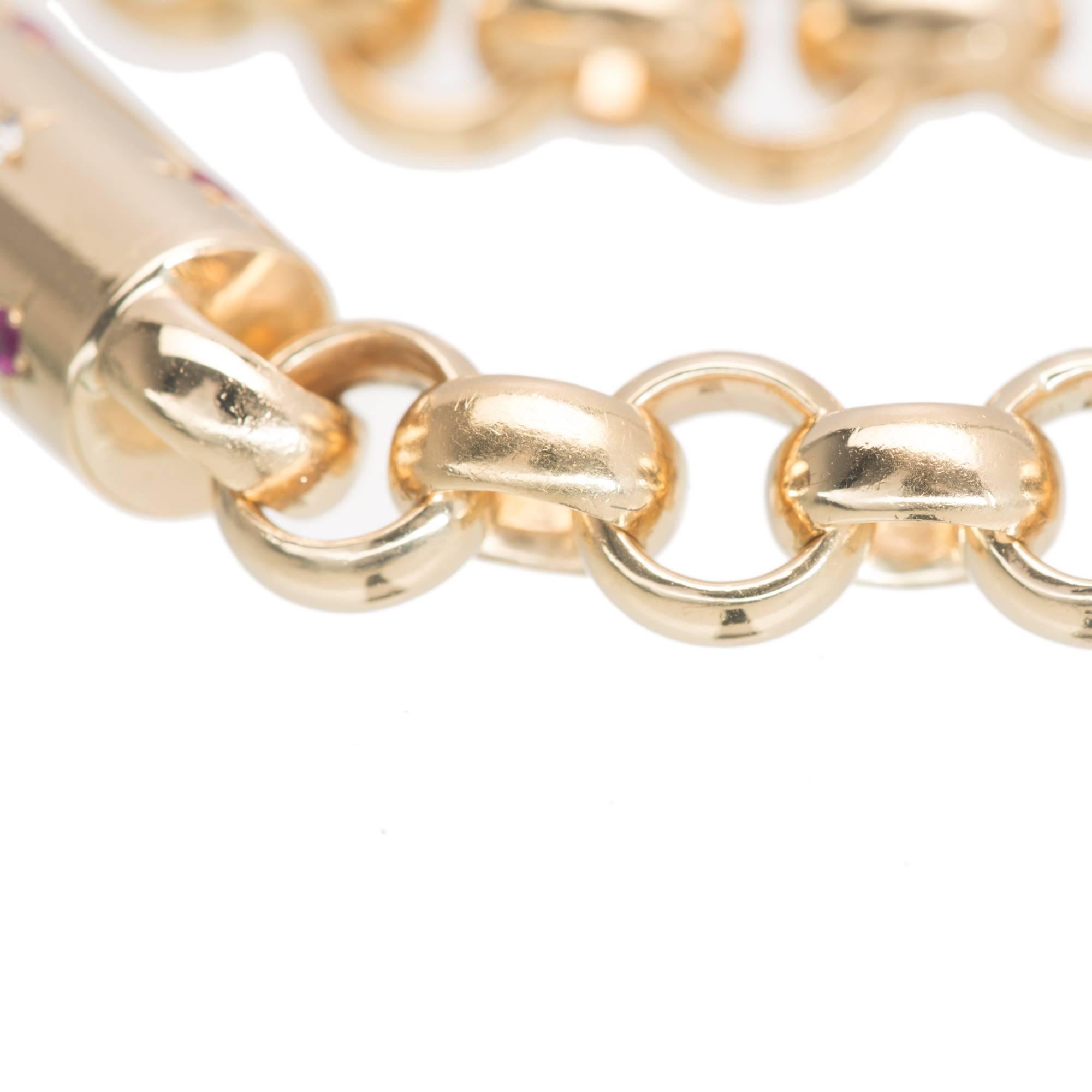 Women's Retro Cartier Star Set Ruby Diamond Gold Link Bracelet