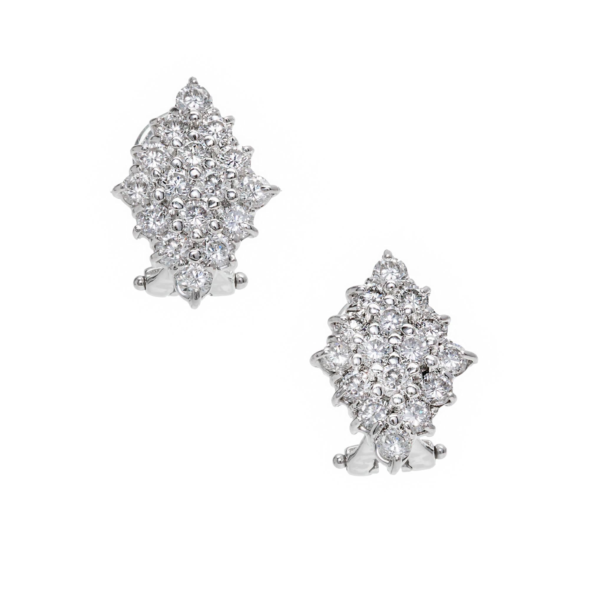 Diamond Marquises Round Cluster Gold Earrings 1