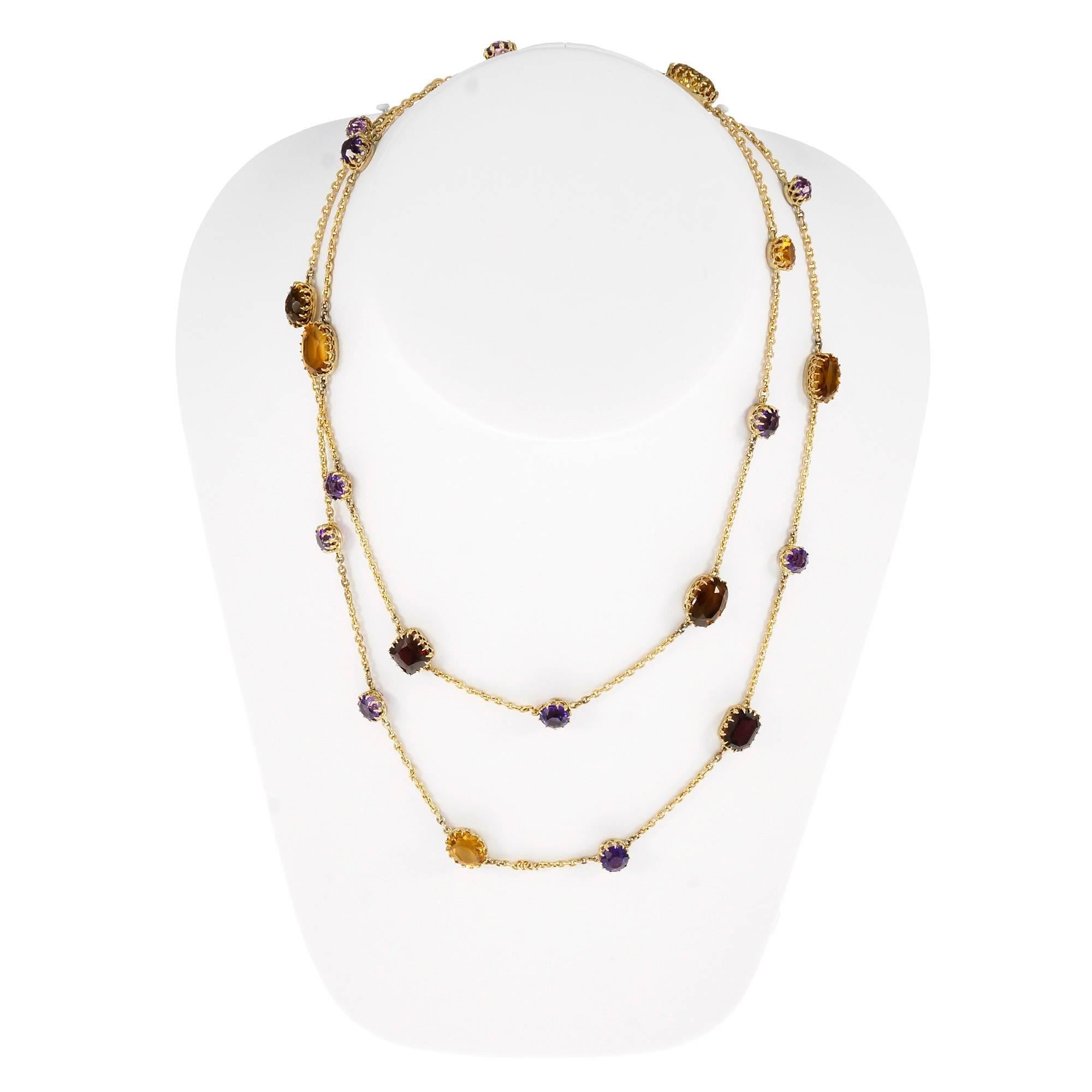 Women's Amethyst Citrine Garnet Yellow Gold Necklace