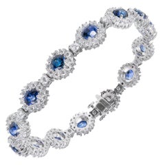 GIA Certified 7.90 Carat Blue Sapphire Diamond Halo Gold Bracelet