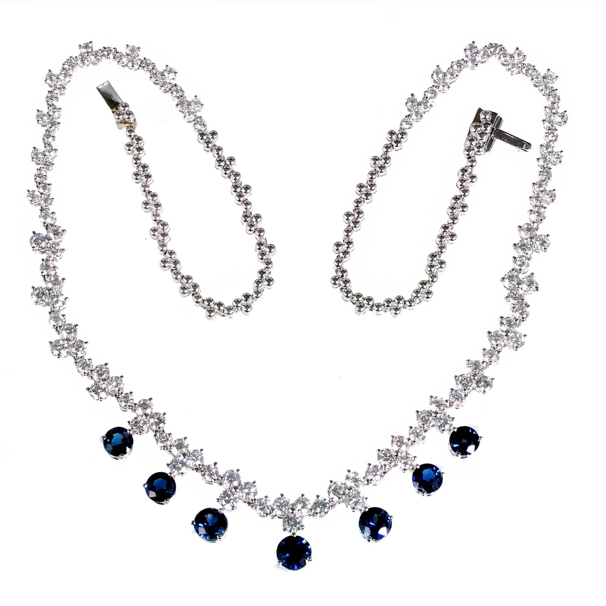 GIA Certified Sapphire Diamond Hinged Platinum Necklace In Good Condition In Stamford, CT