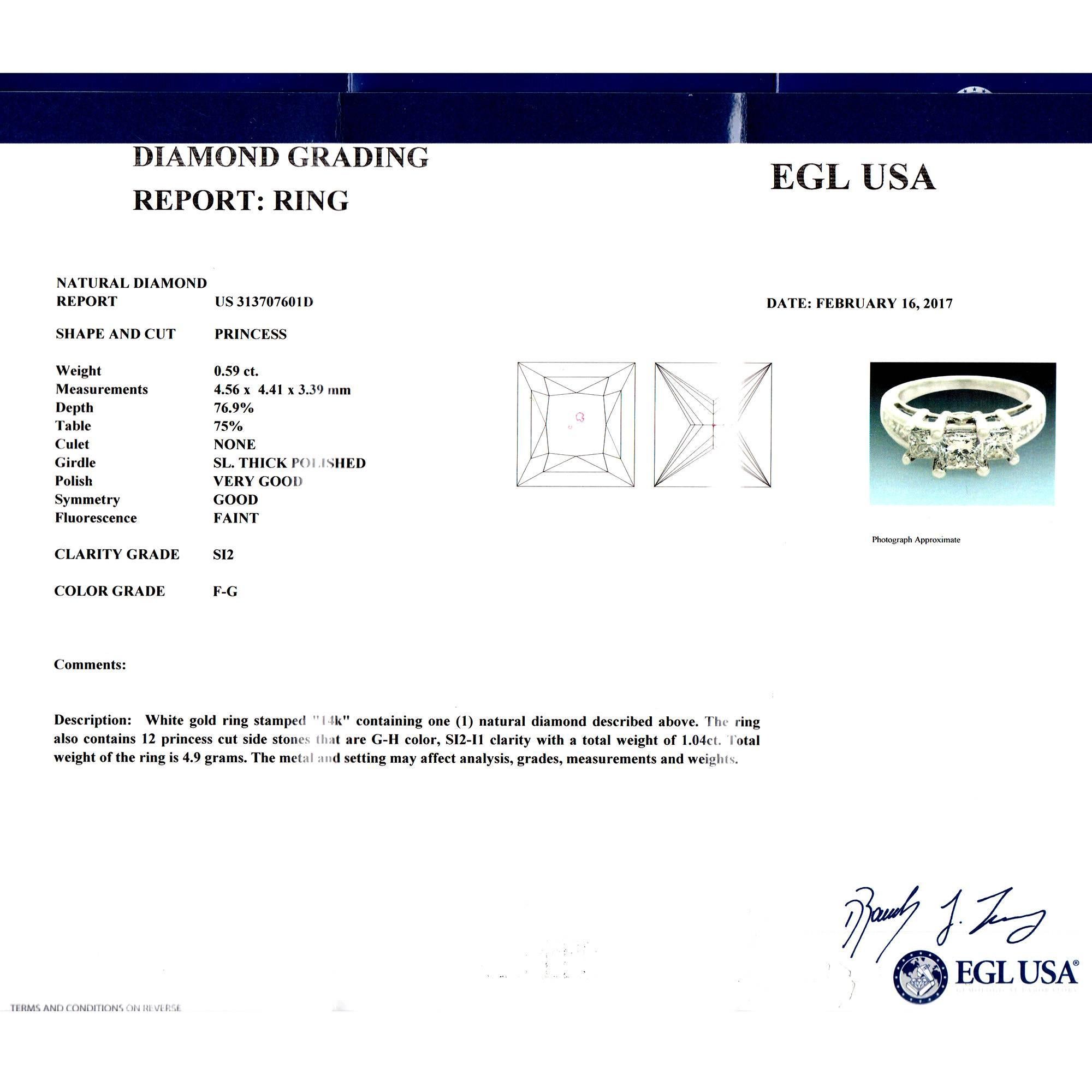 Women's EGL Certified Three-Stone Diamond Gold Engagement Ring