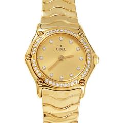 Retro Ebel Ladies Diamond Gold Wave Wristwatch