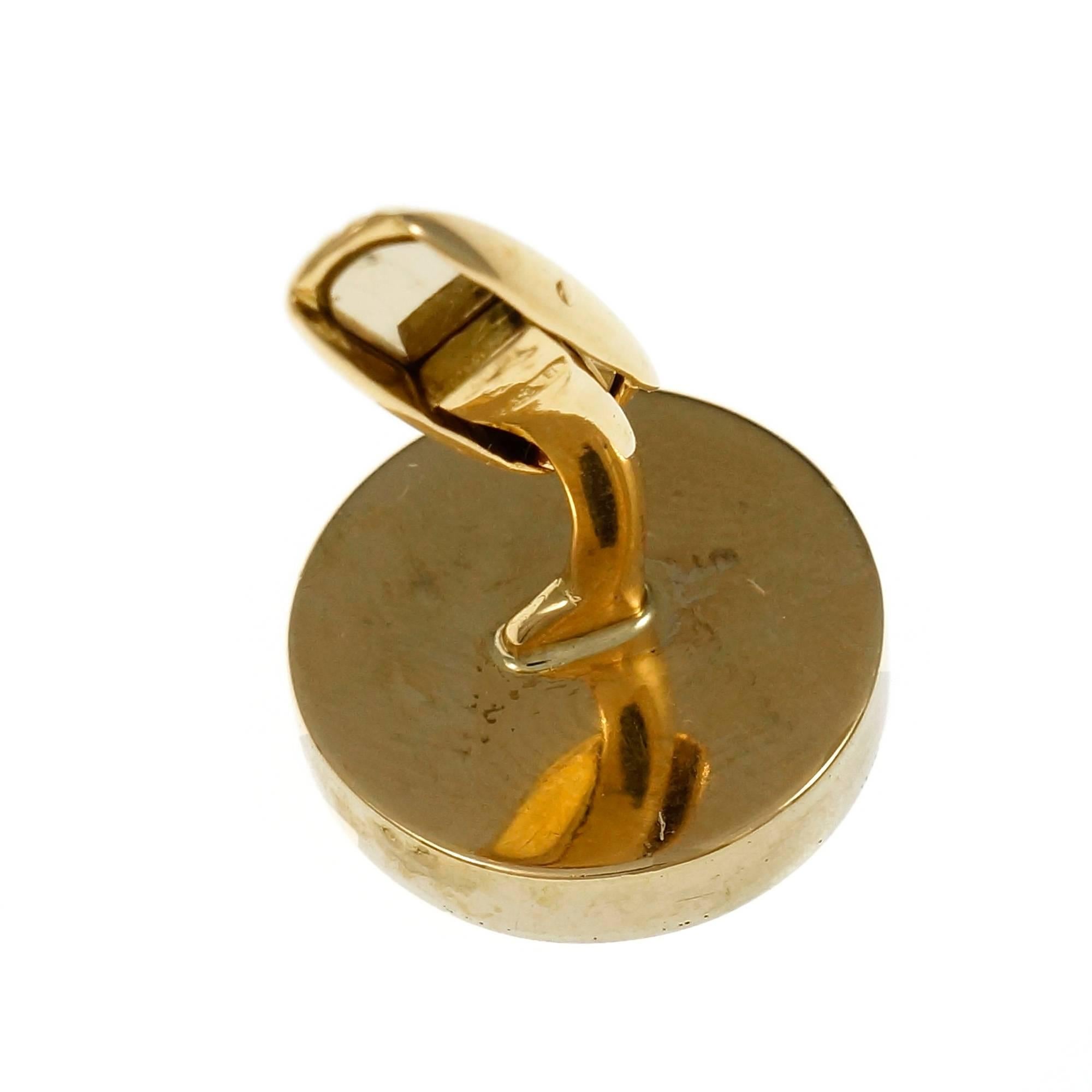 Men's Button Style Italian Diamond Gold Cufflinks For Sale