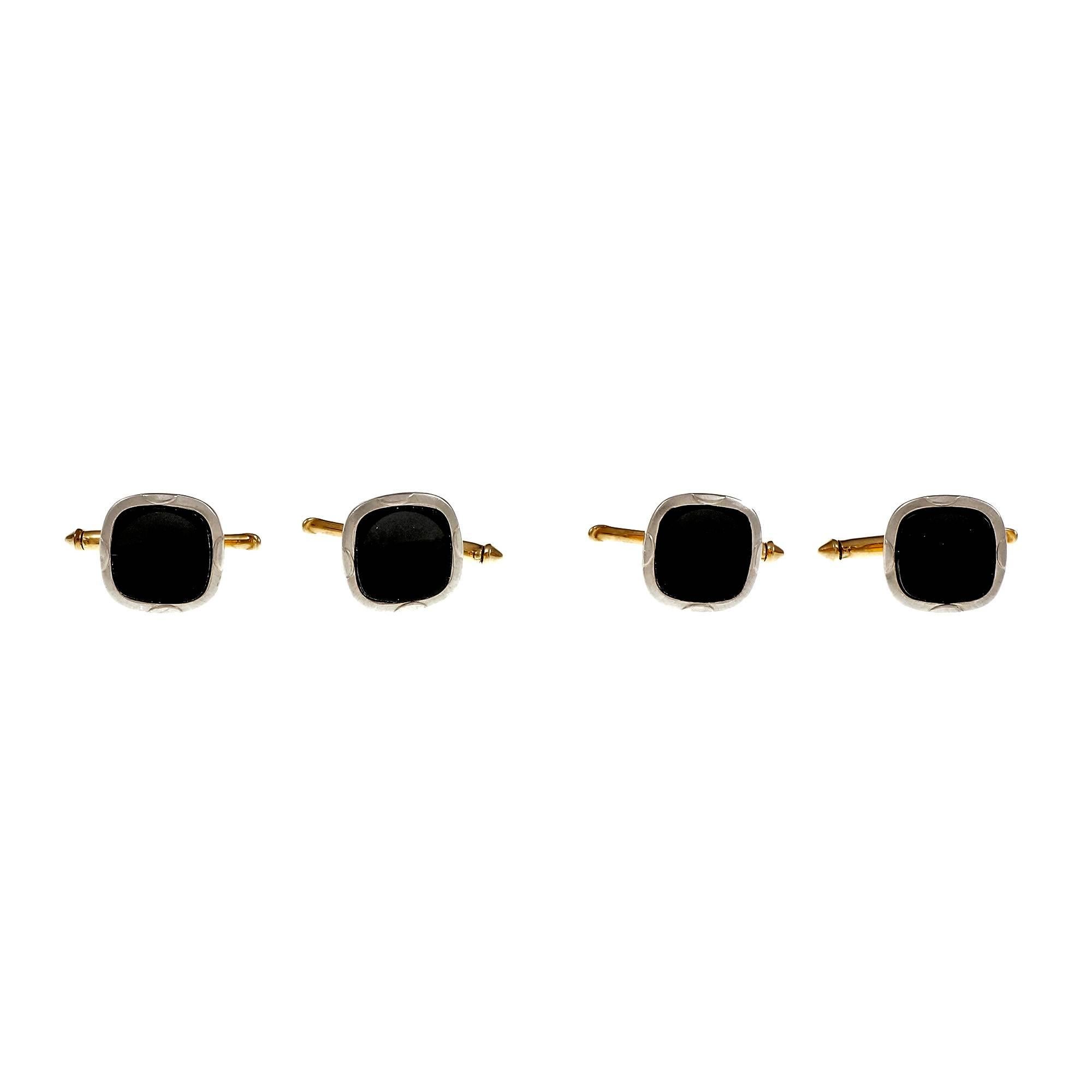 Larter & Sons Men’s Onyx Platinum Gold Dress Set Cuff-Links In Good Condition In Stamford, CT