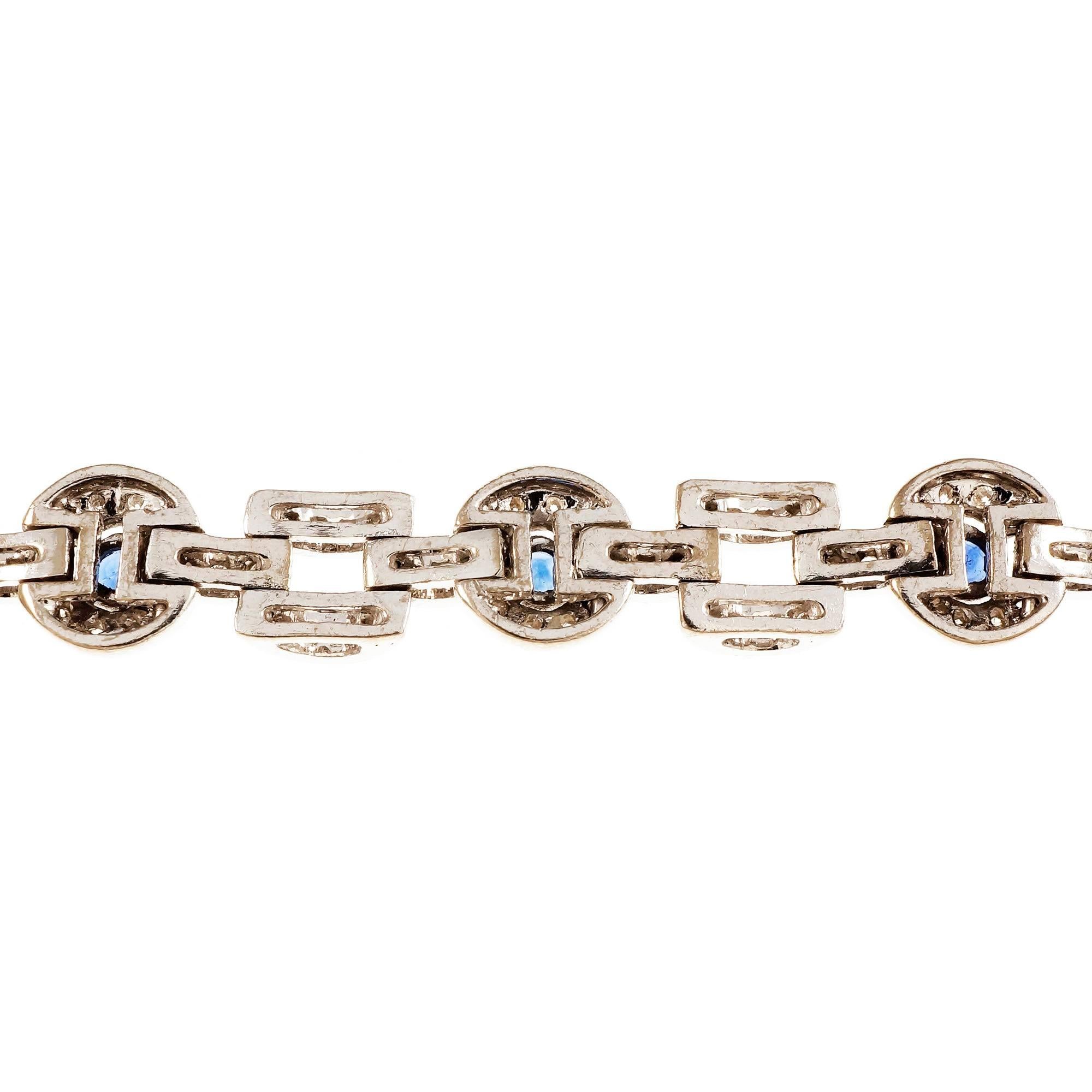 Women's Sapphire Diamond White Gold Circle Square Link Bracelet