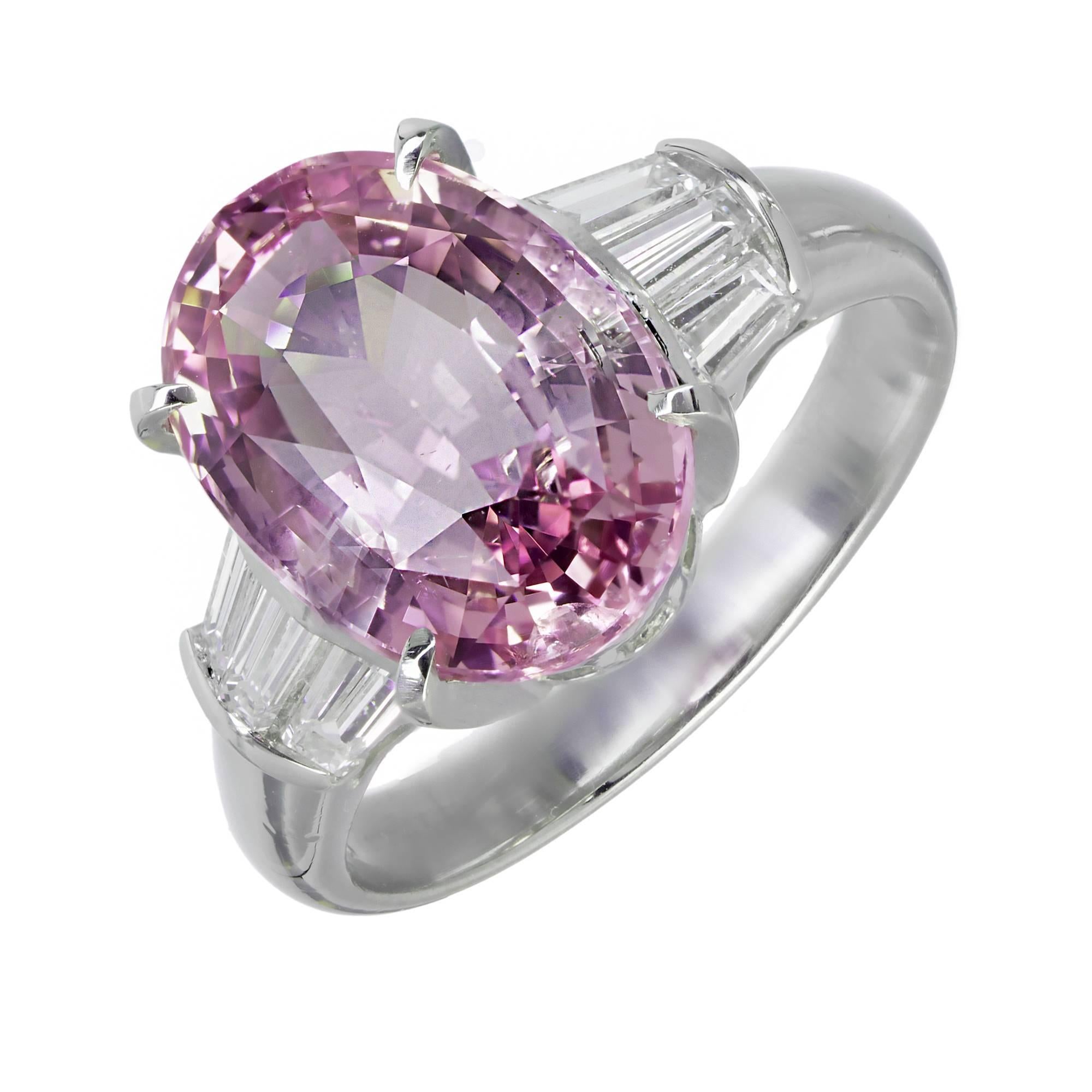 5.28 Carat Purple Pink Natural Sapphire Diamond Platinum Engagement Ring For Sale