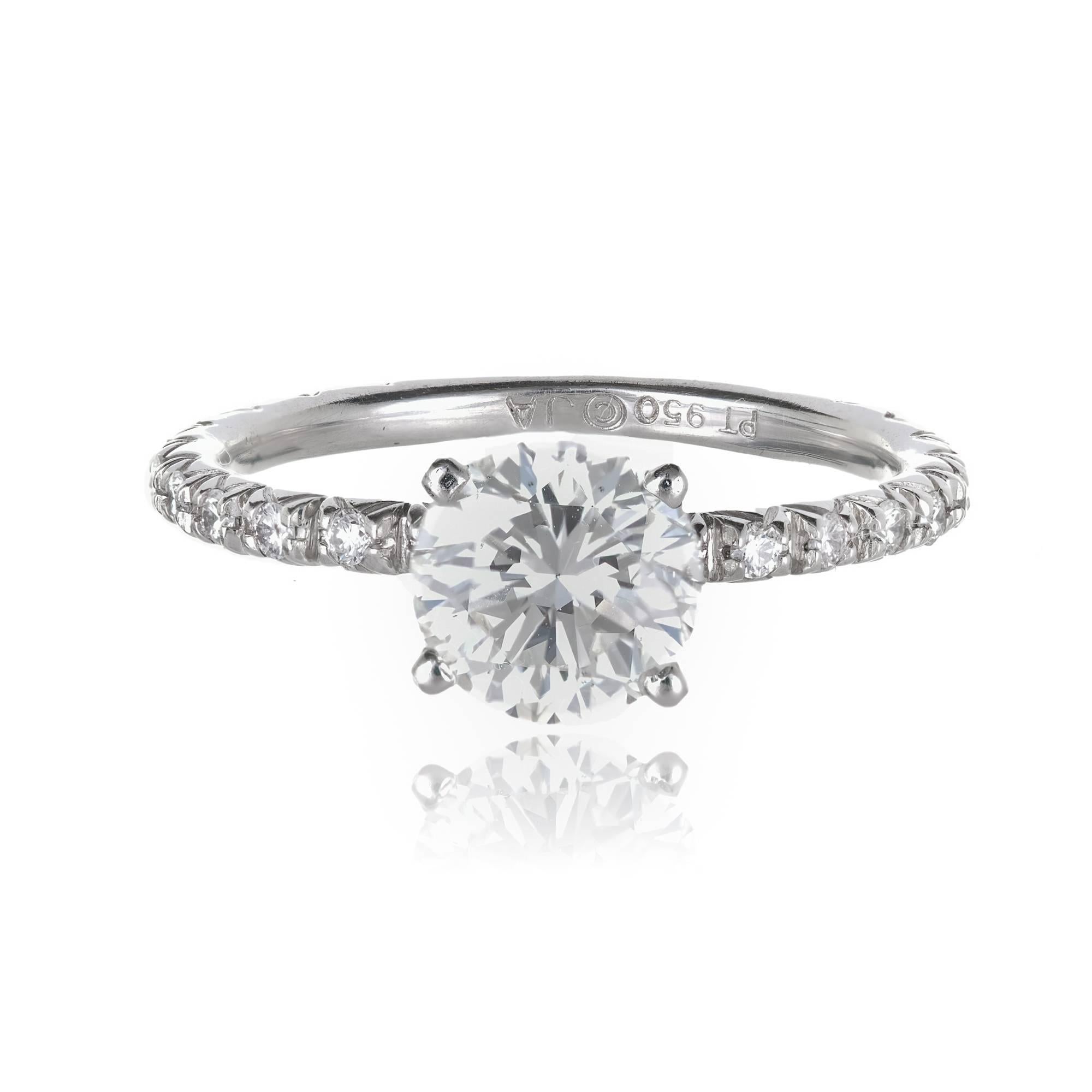 Diamond solitaire engagement ring with sparkly diamonds in a platinum setting. Bright sparkly GIA certified center diamond. 

1 round brilliant cut diamonds, approx. total weight 1.02cts, I, SI2, 6.30 x 6.34 x 4.29mm, GIA certificate#2165138861
20