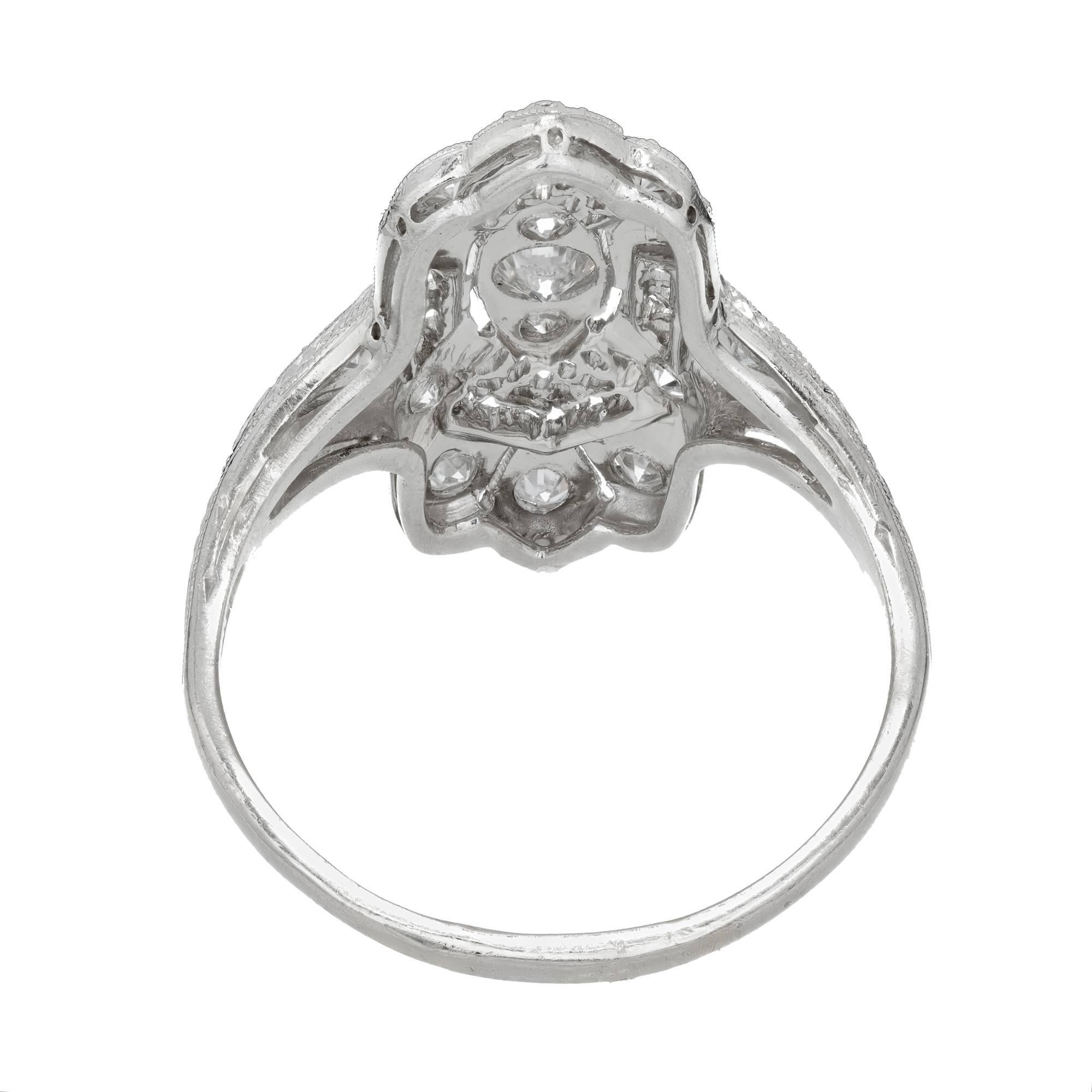 Women's Edwardian Art Deco Diamond Platinum Filigree Cocktail Ring