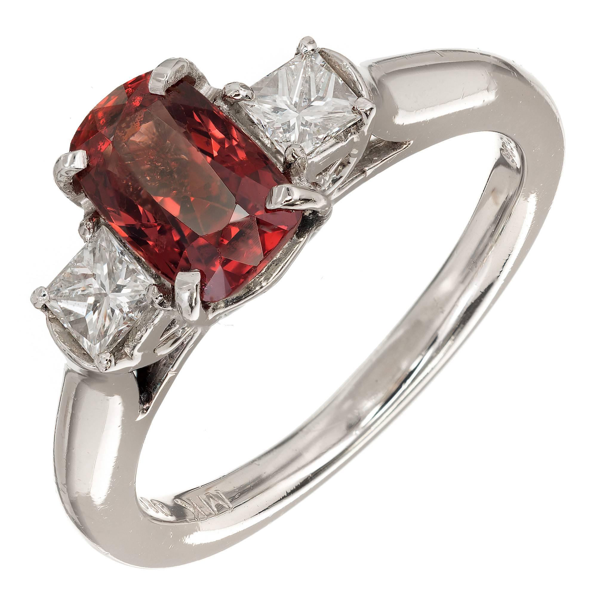 Verlobungsring mit drei Steinen, GIA-zertifiziert 1,37 Karat Spinell-Diamant Platin im Angebot