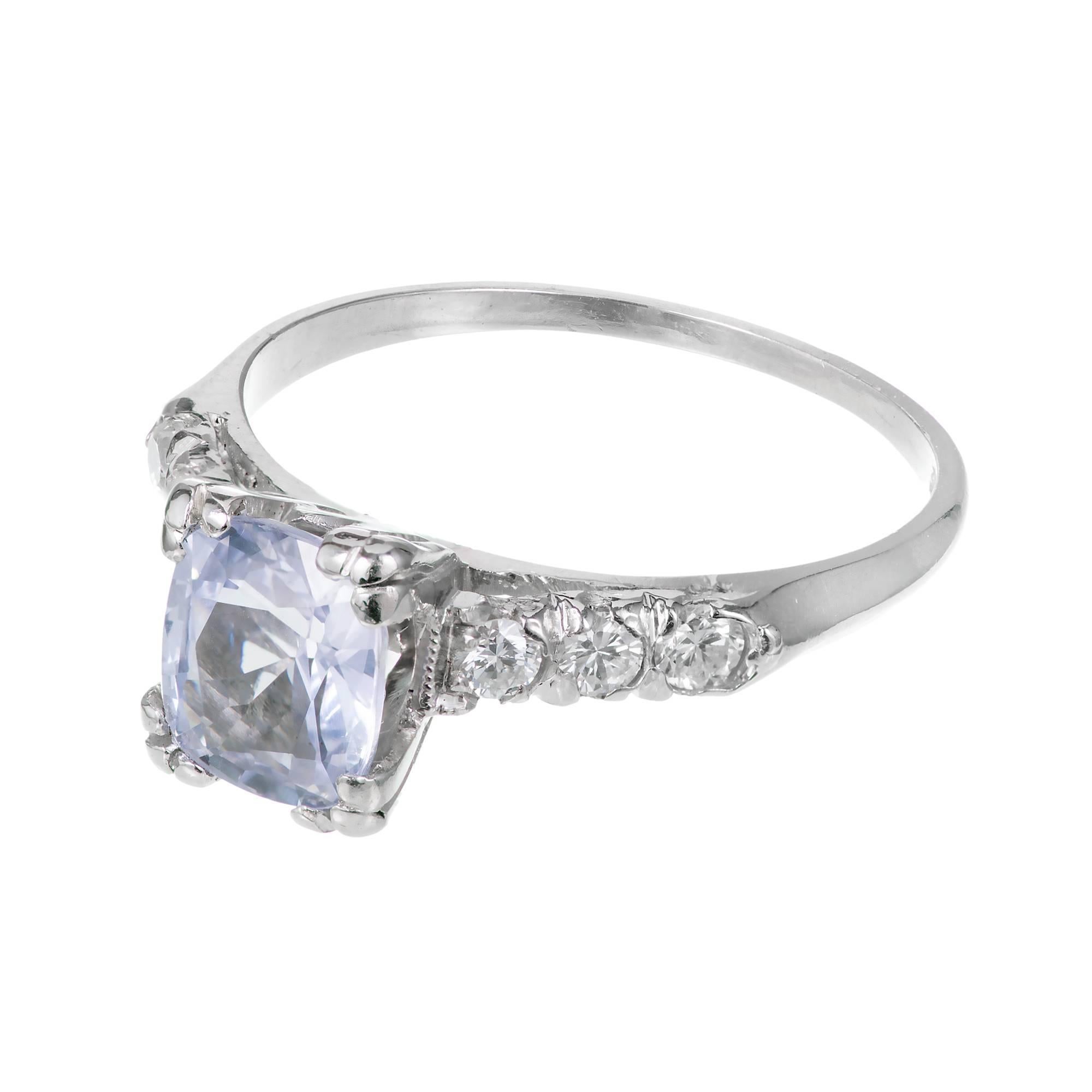 1.45 Carat Light Violet GIA Certified Sapphire Diamond Platinum Engagement Ring In Good Condition In Stamford, CT