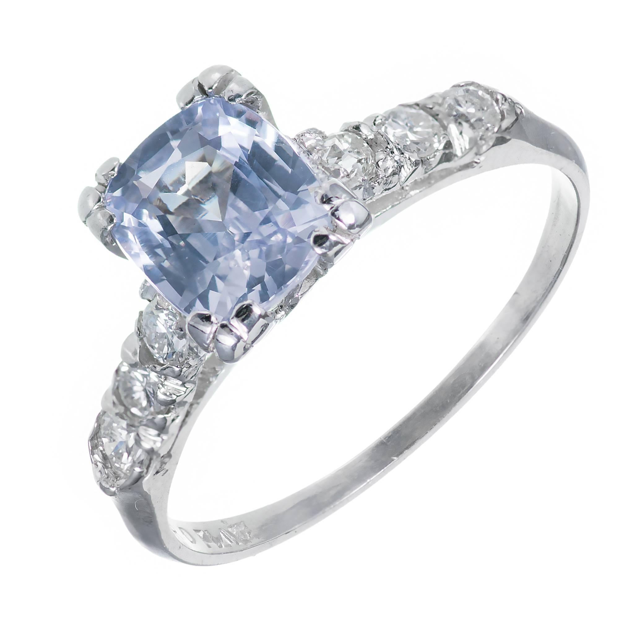 1.45 Carat Light Violet GIA Certified Sapphire Diamond Platinum Engagement Ring