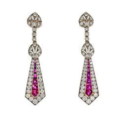 Calibré GIA Certified Ruby Diamond Gold Dangle Earrings