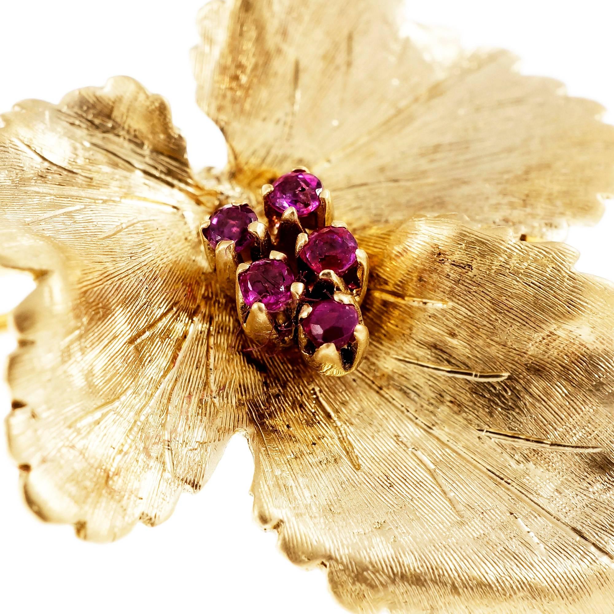 Women's Tiffany & Co. Ruby Leaf Gold Brooch