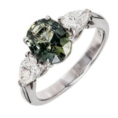 Peter Suchy AGL Certified Green Oval Sapphire Diamond Platinum Engagement Ring