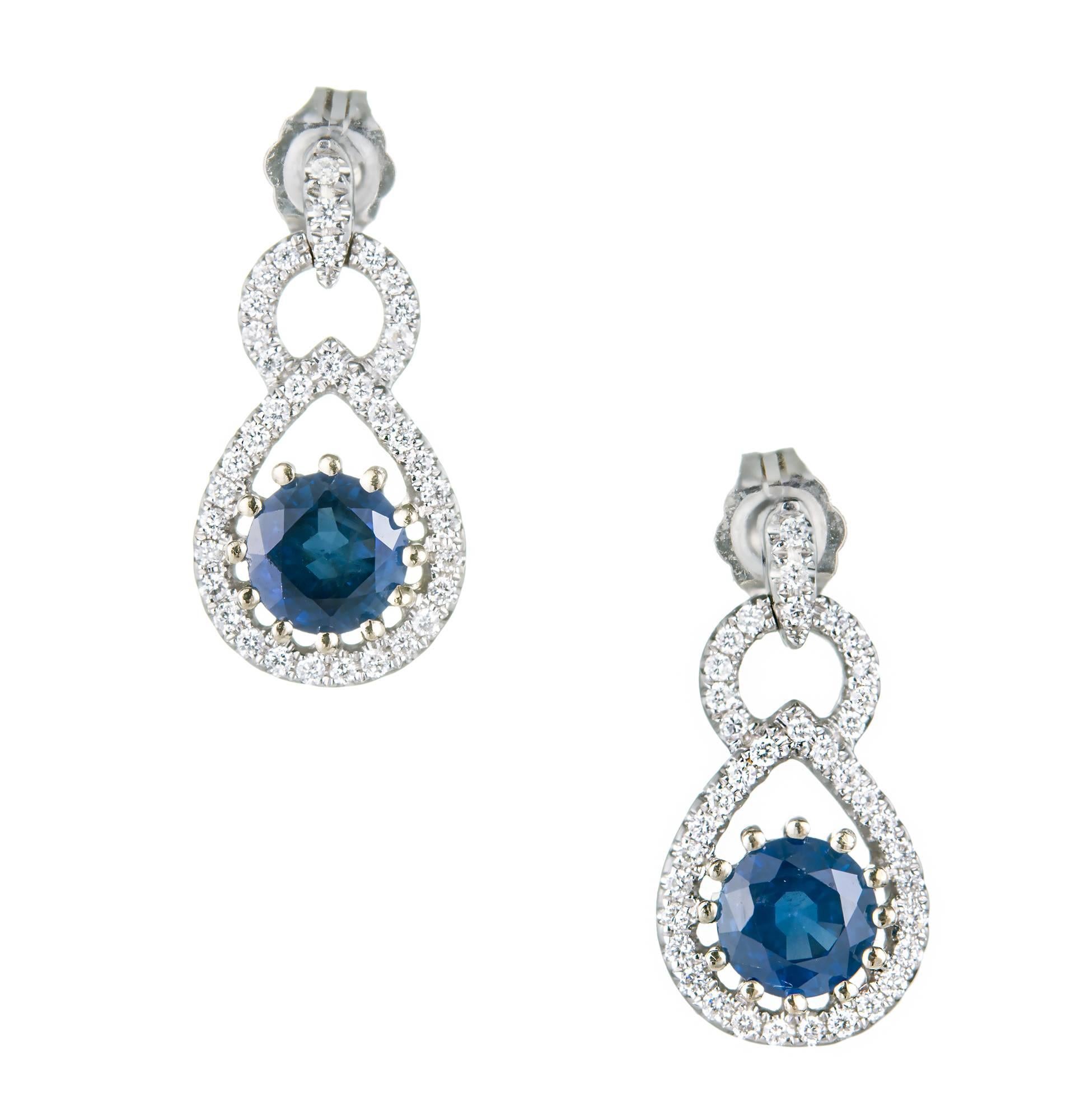 1.50 Carat Natural Sapphire Diamond Gold Dangle Earrings 1