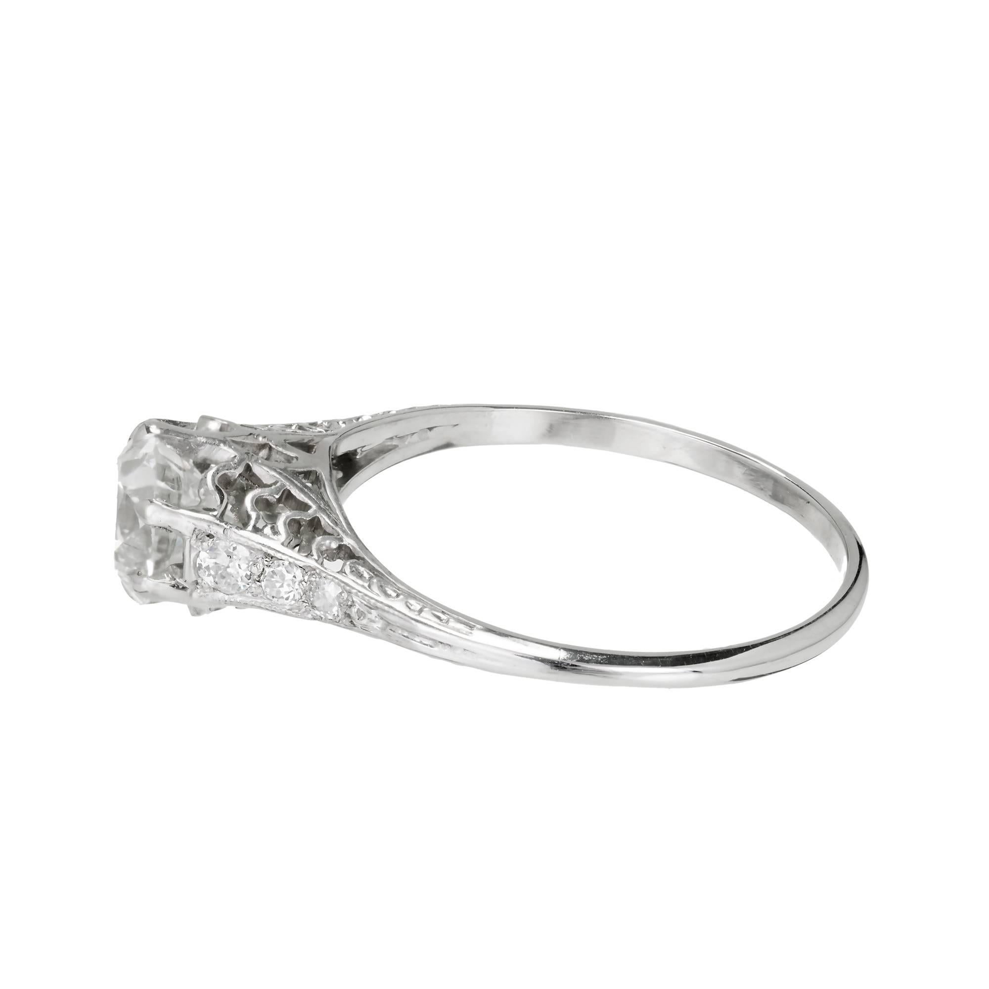 Old European Cut Egl Certified 1.04 Carat Art Deco Filigree Diamond Engagement Platinum Ring