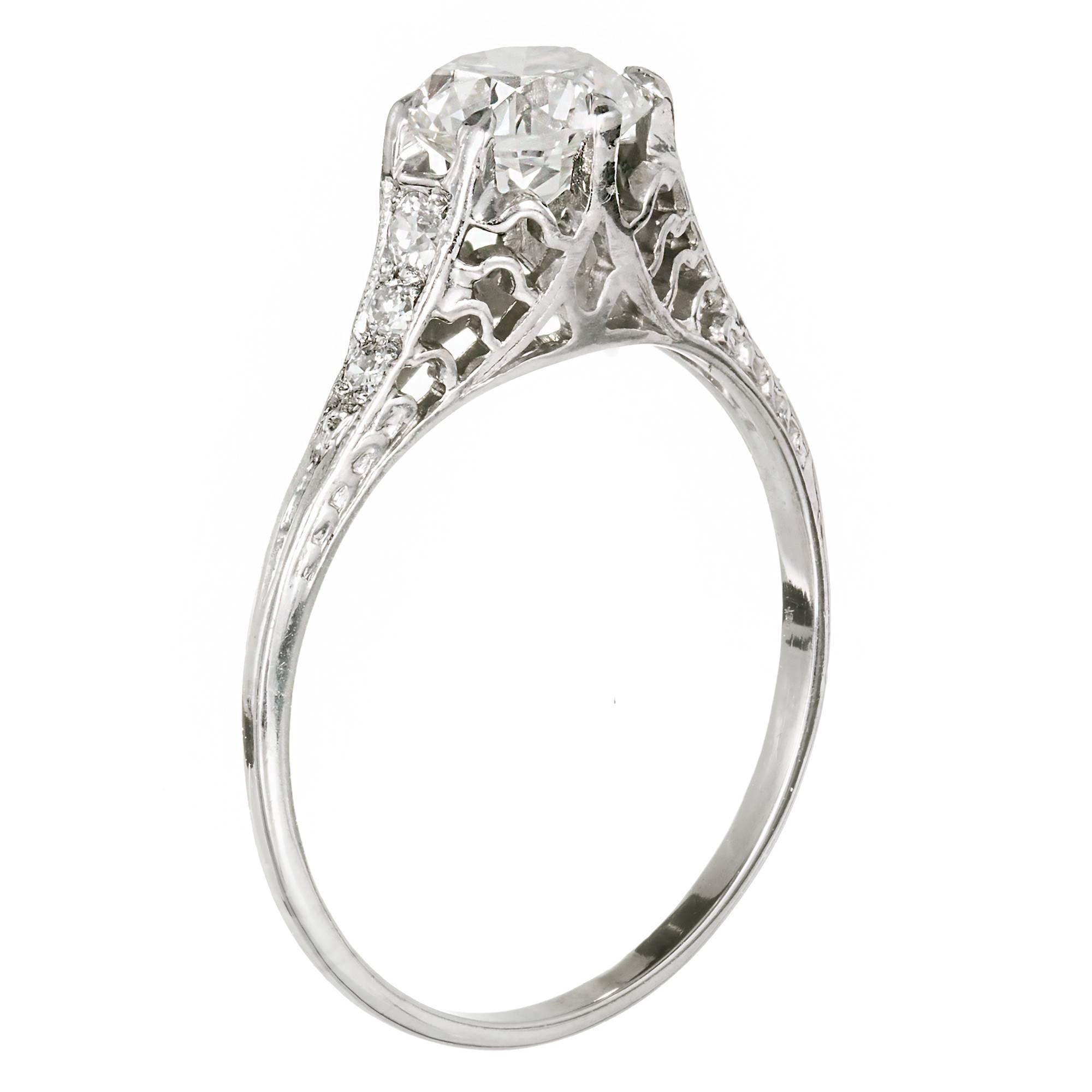 Egl Certified 1.04 Carat Art Deco Filigree Diamond Engagement Platinum Ring In Good Condition In Stamford, CT