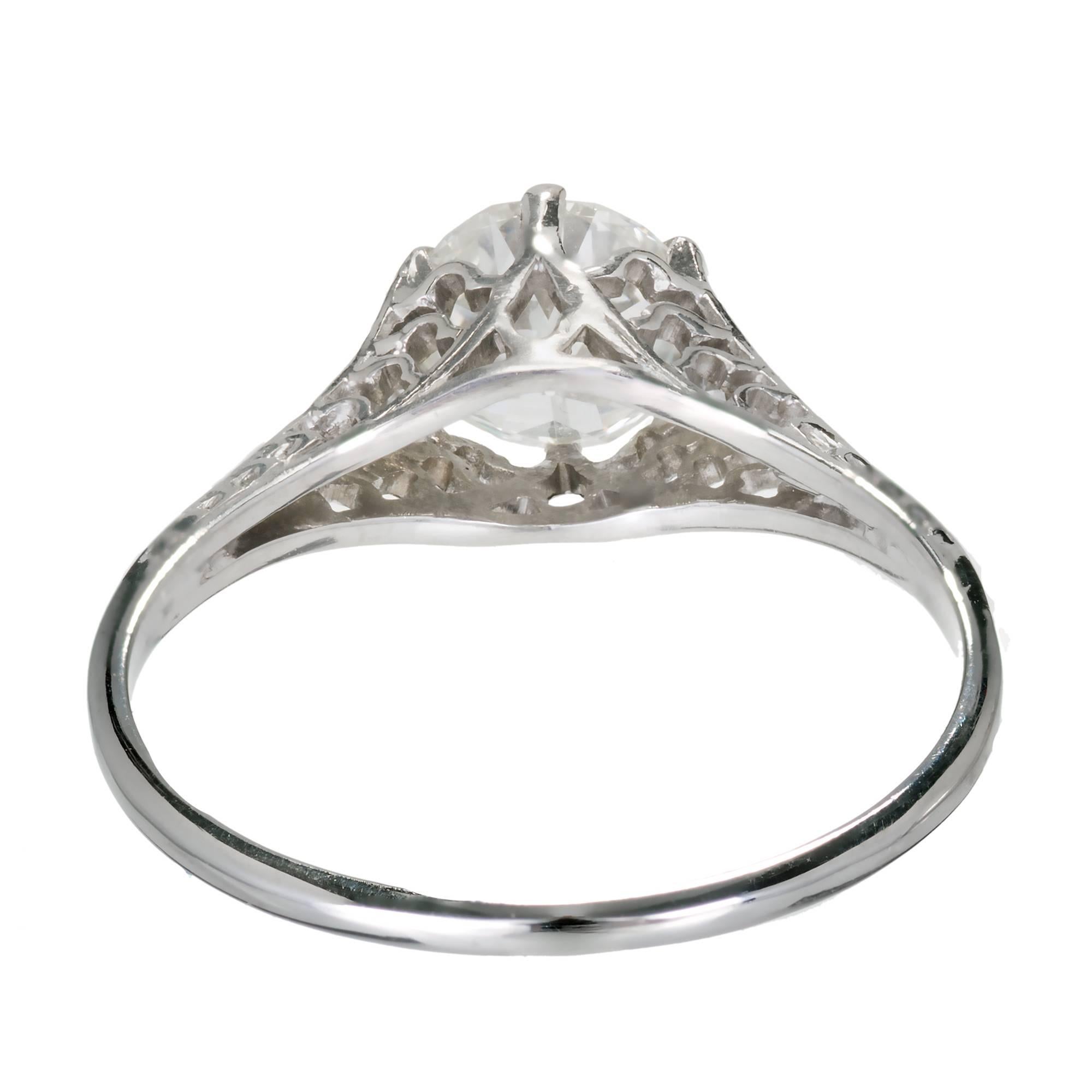Women's Egl Certified 1.04 Carat Art Deco Filigree Diamond Engagement Platinum Ring