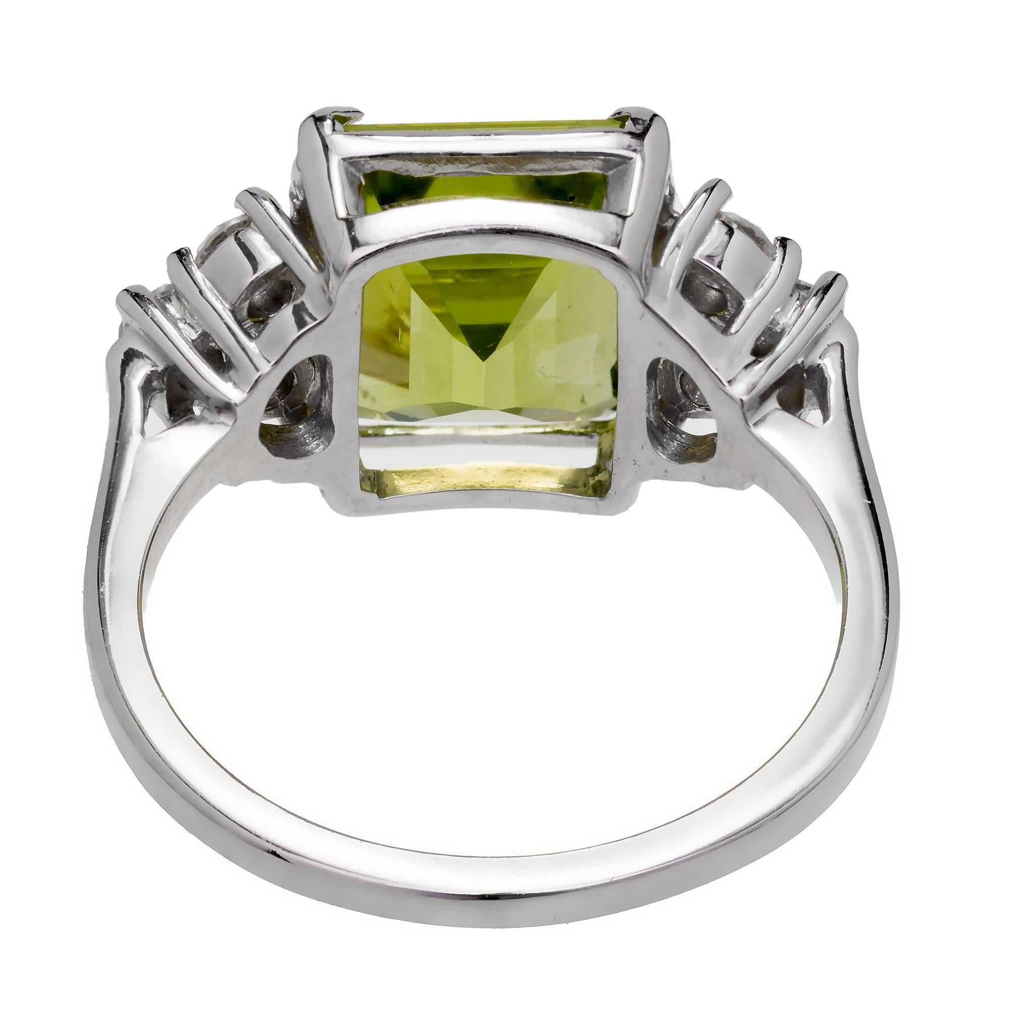 3.93 Carat Peridot Diamond Gold Engagement Ring In Good Condition In Stamford, CT