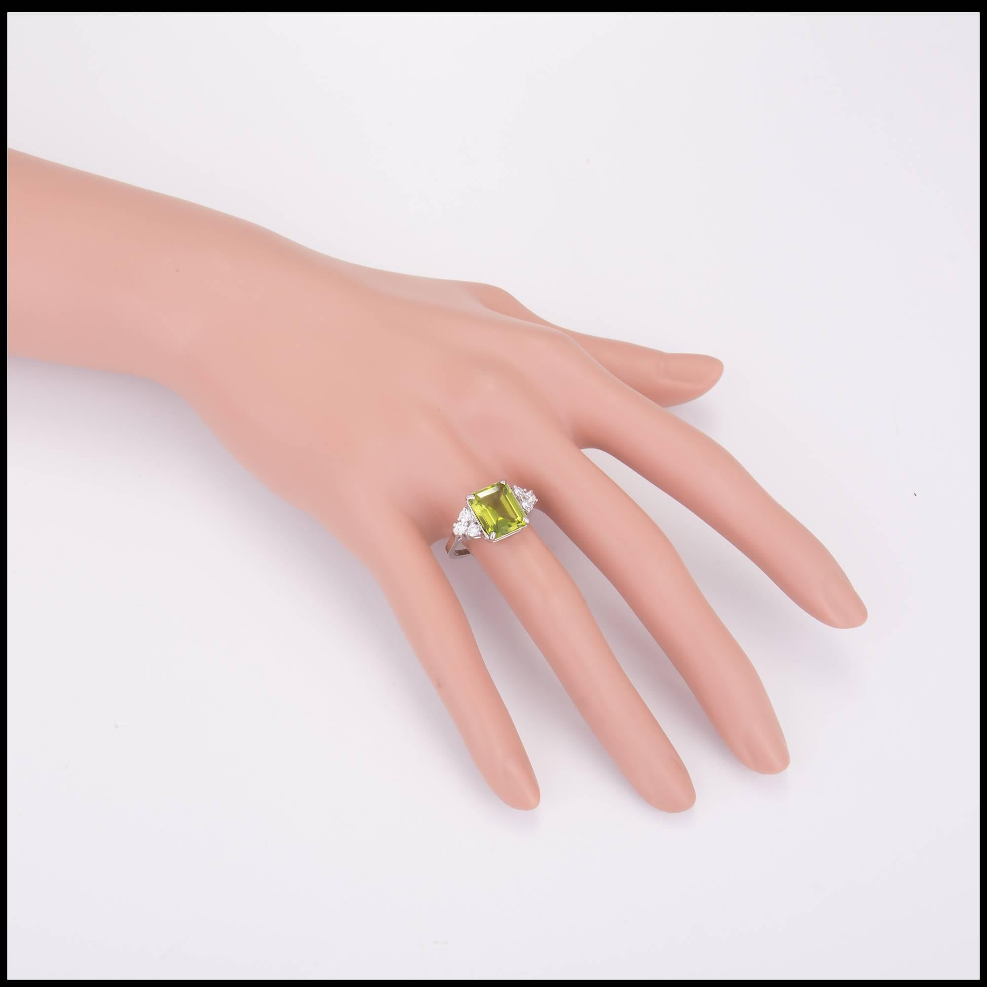 Women's 3.93 Carat Peridot Diamond Gold Engagement Ring