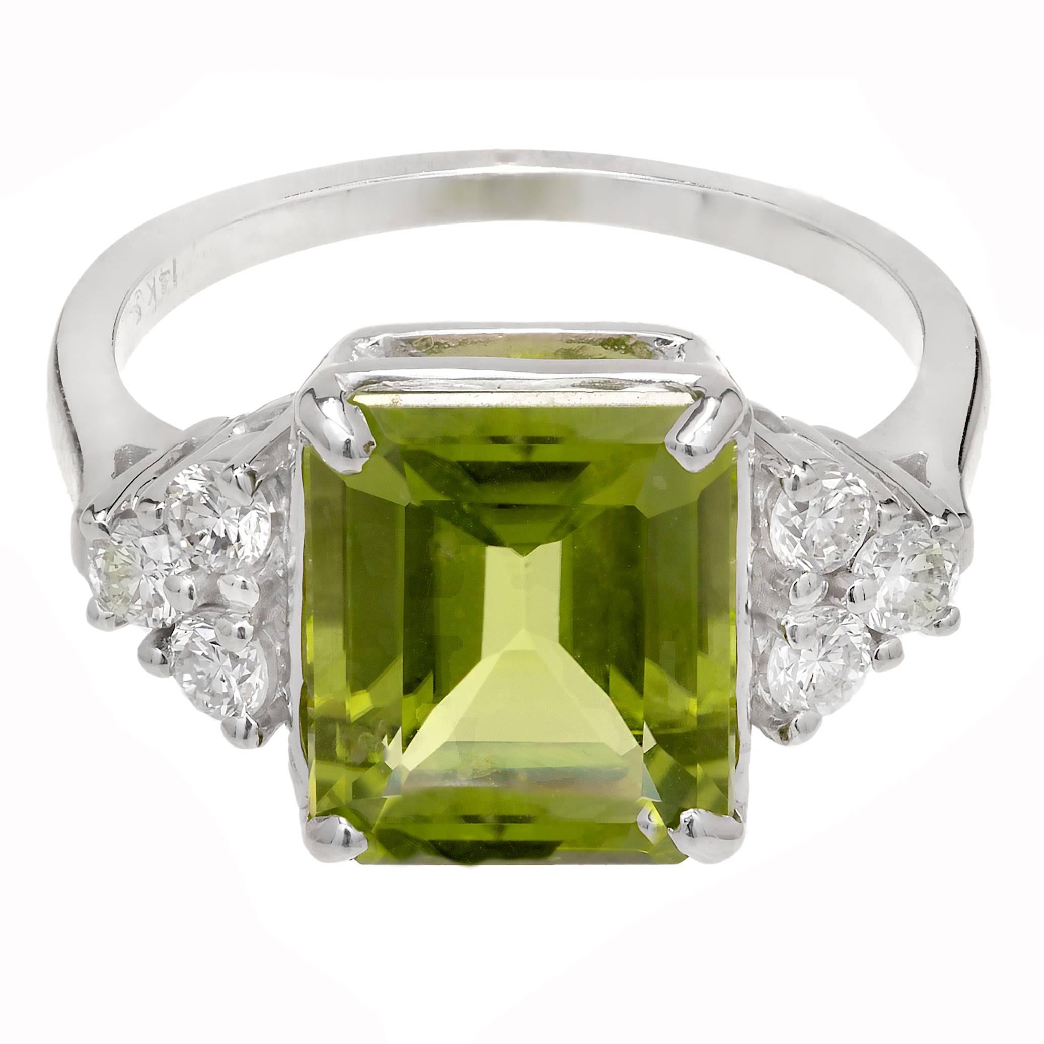 3.93 Carat Peridot Diamond Gold Engagement Ring
