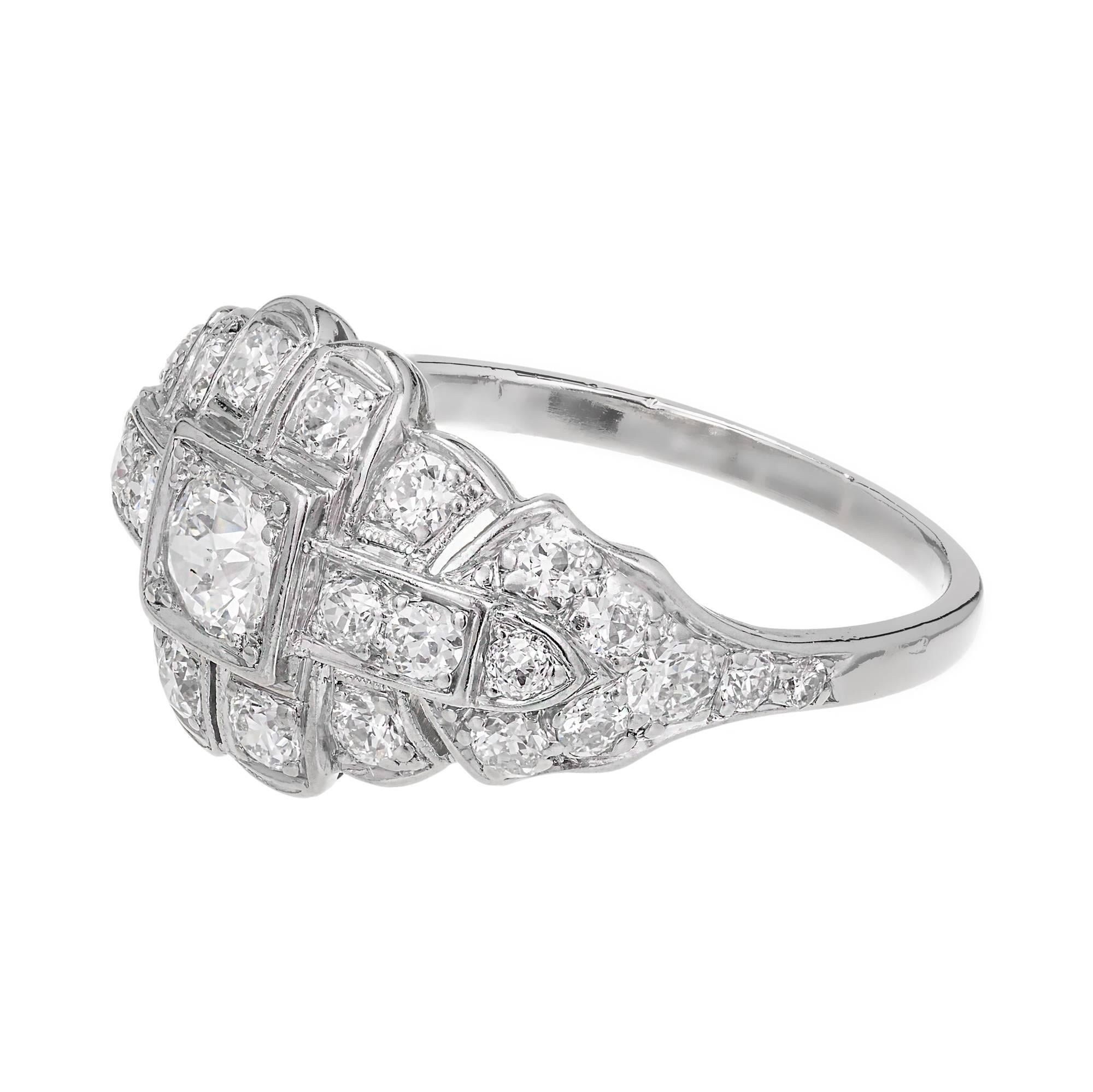 Art Deco .31 Carat Diamond Platinum Dome Engagement Ring In Good Condition In Stamford, CT