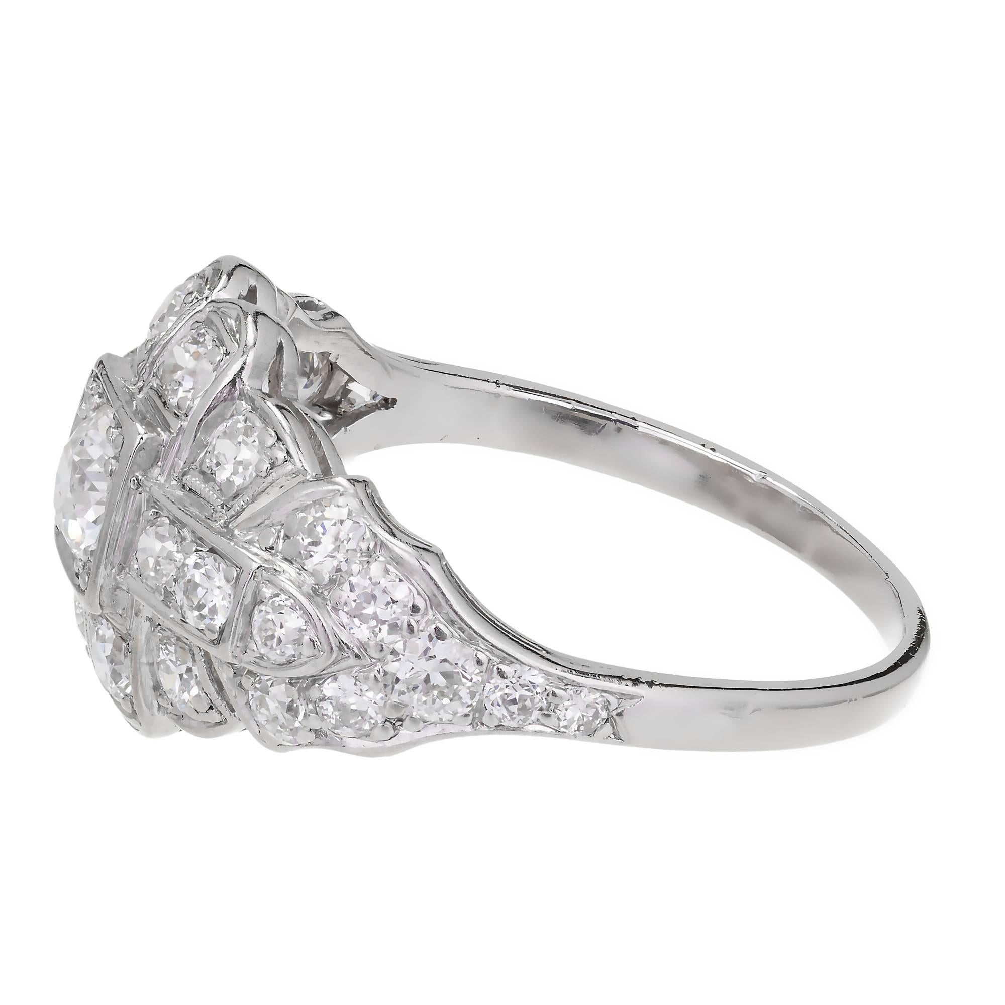 Art Deco .31 Carat Diamond Platinum Dome Engagement Ring 2