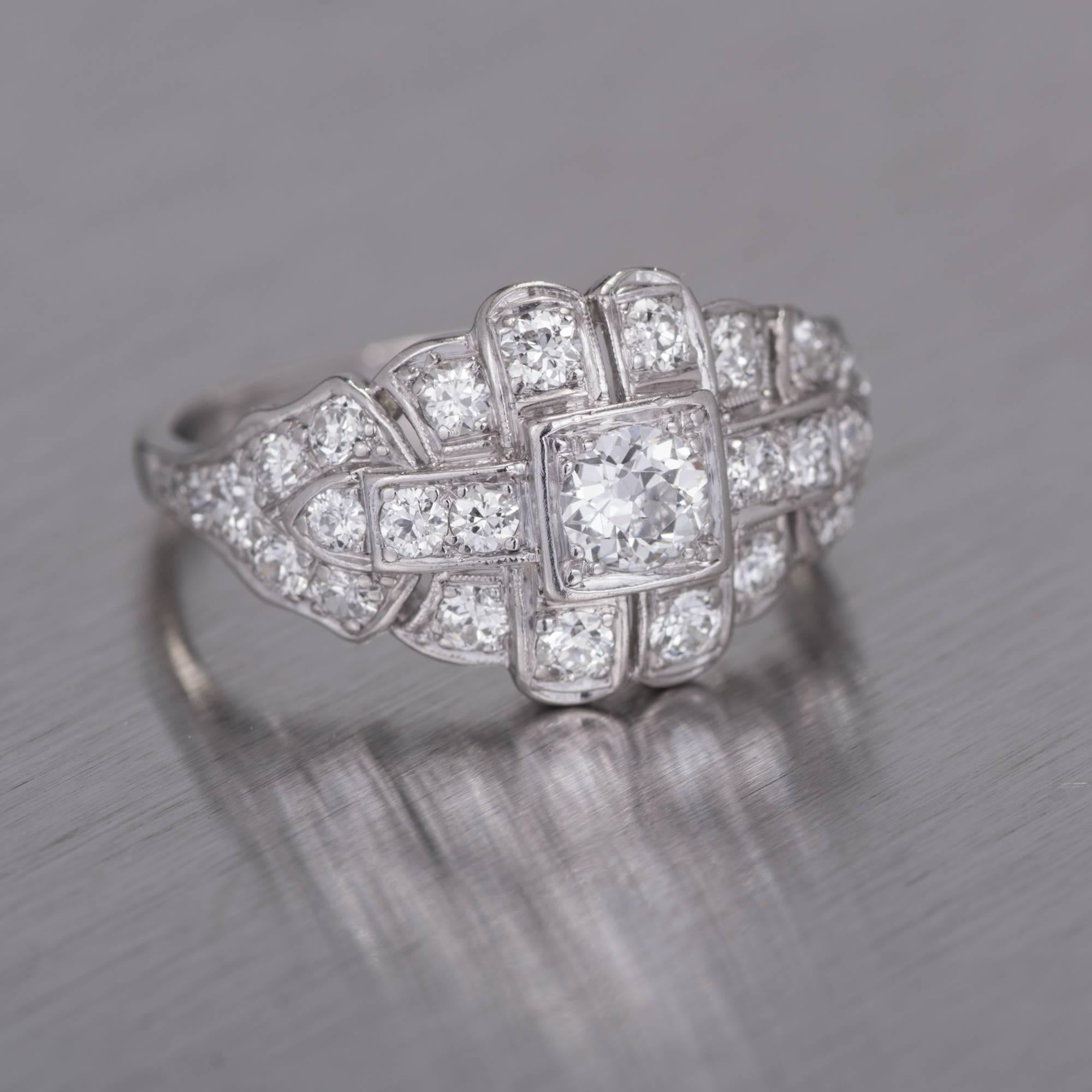 Art Deco .31 Carat Diamond Platinum Dome Engagement Ring 4