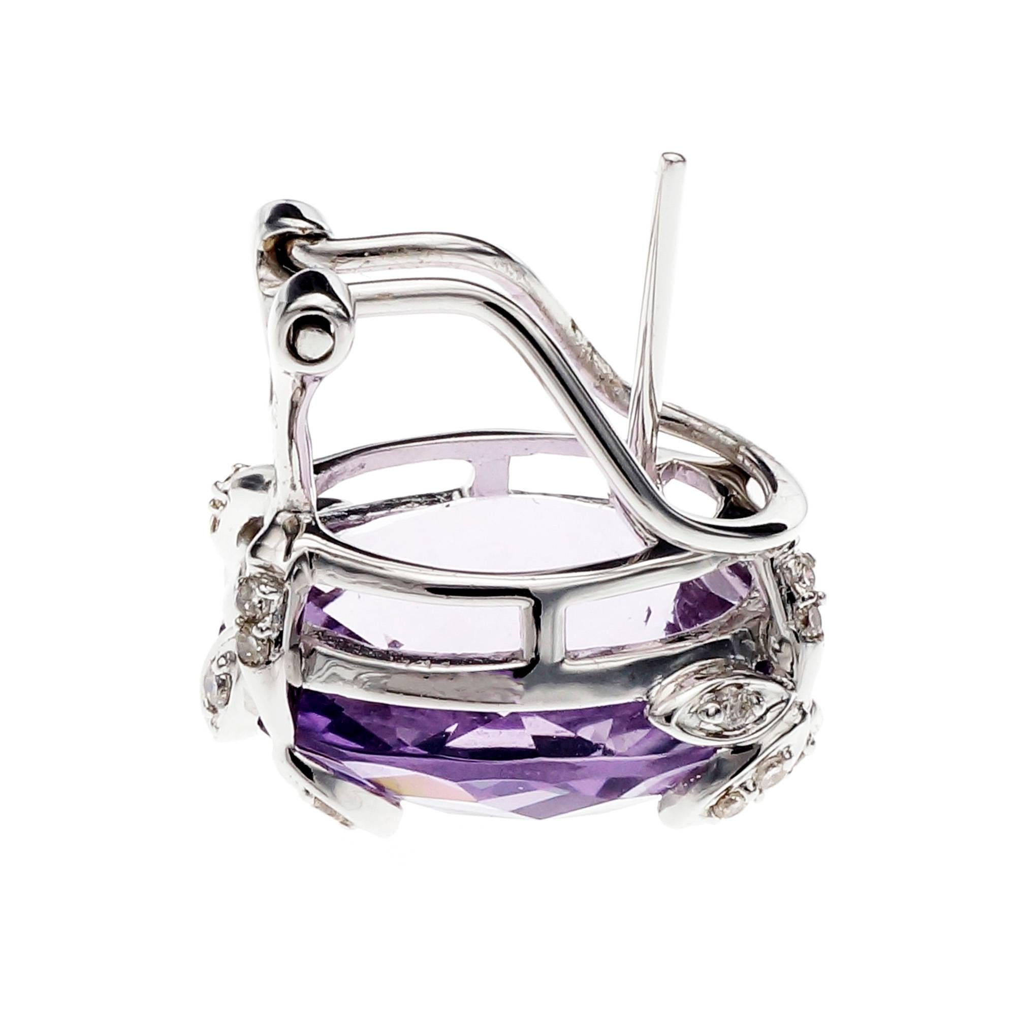 Women's Purple Oval Amethyst Diamond Gold Earrings