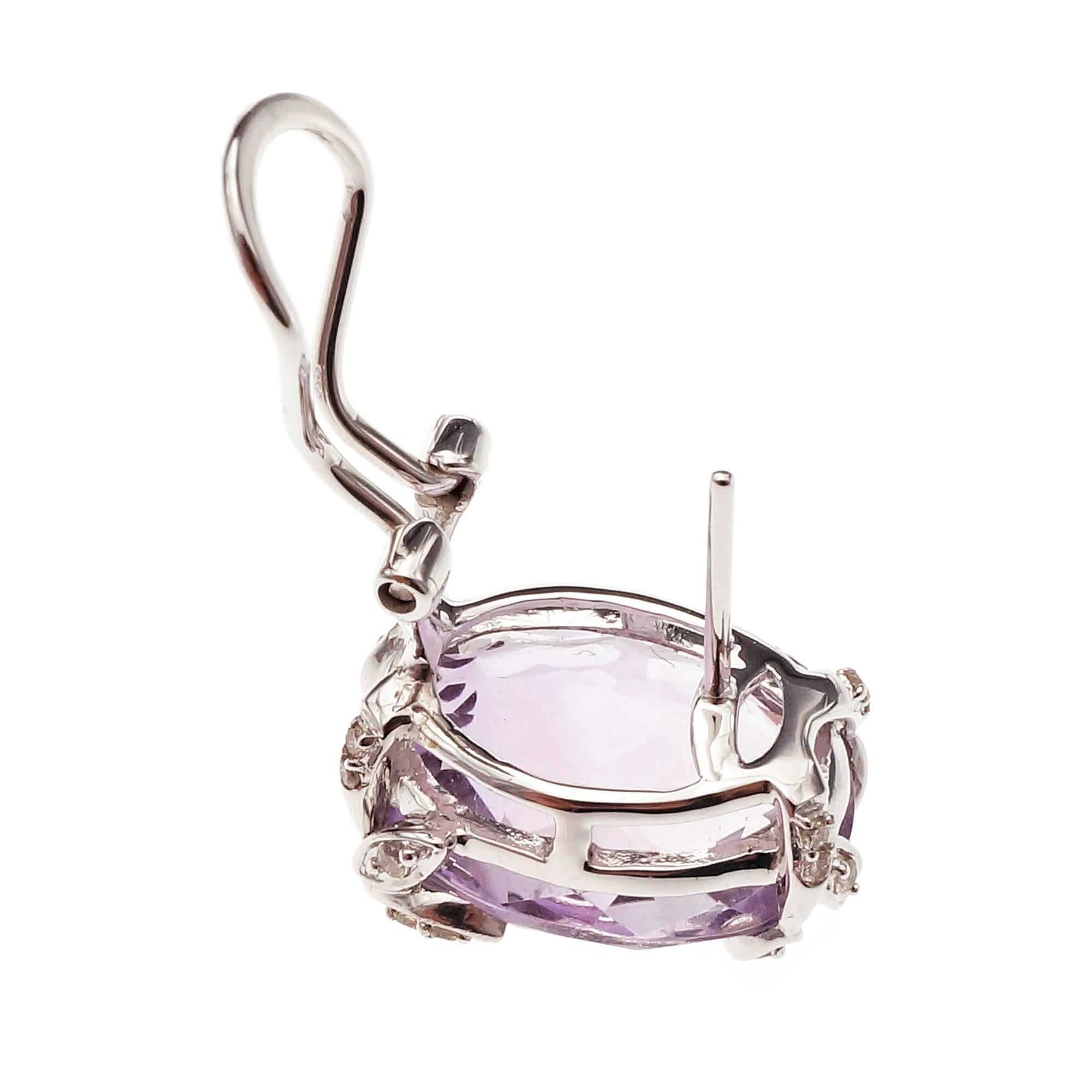 Purple Oval Amethyst Diamond Gold Earrings 1