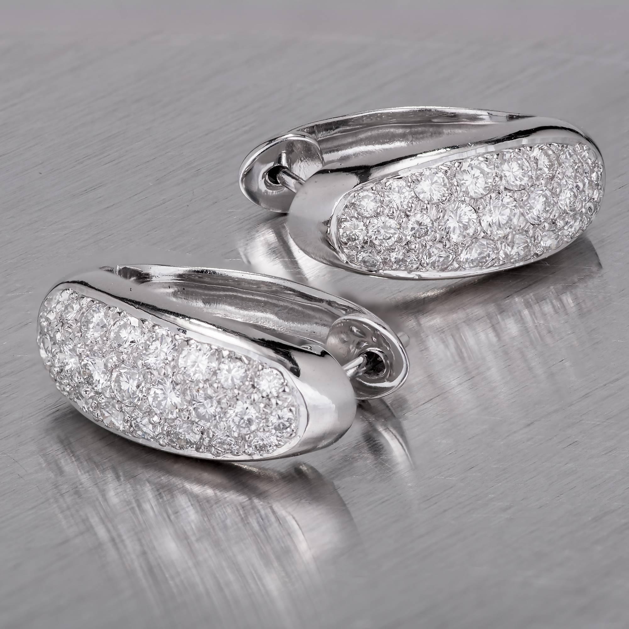 2.00 Carat Diamond Pavé Gold Hoop Earrings For Sale 1