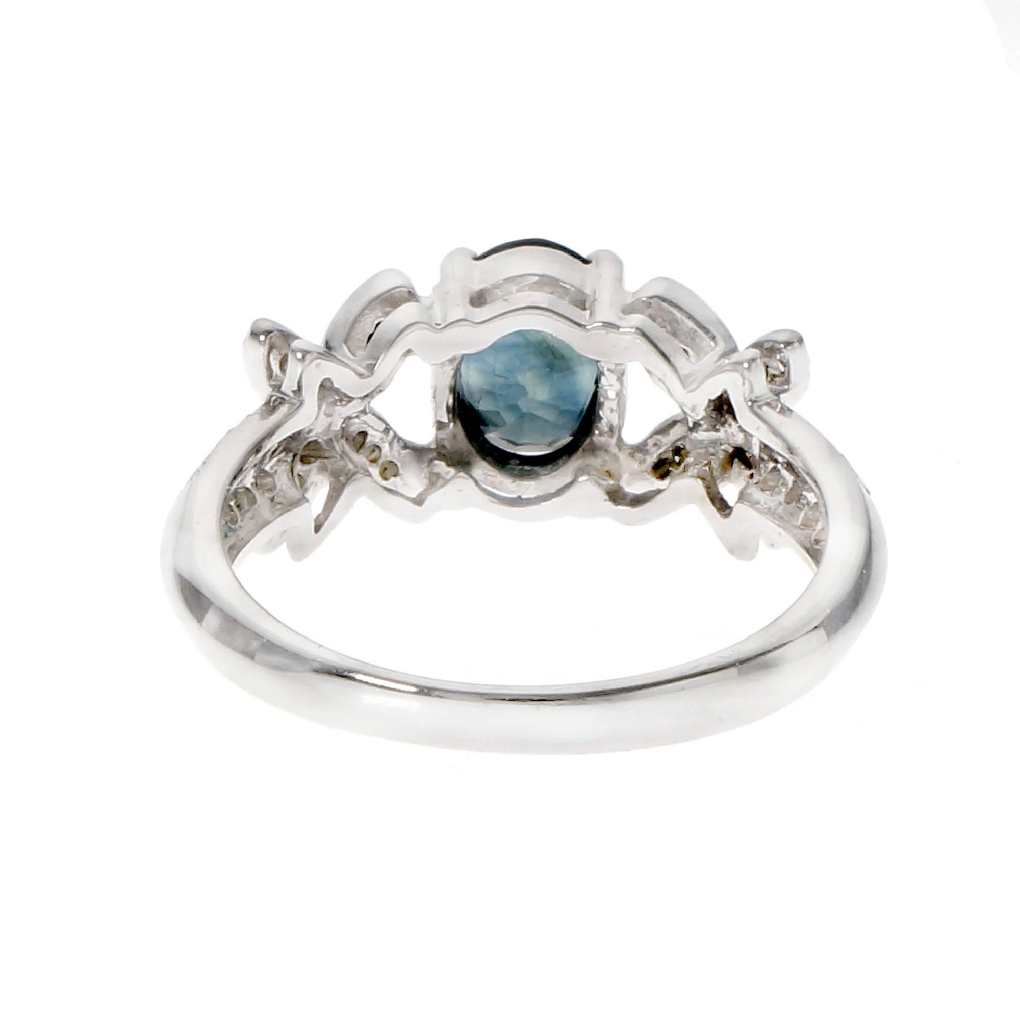 Women's 1.00 Carat Blue Sapphire Diamond White Gold X Design Engagement Ring