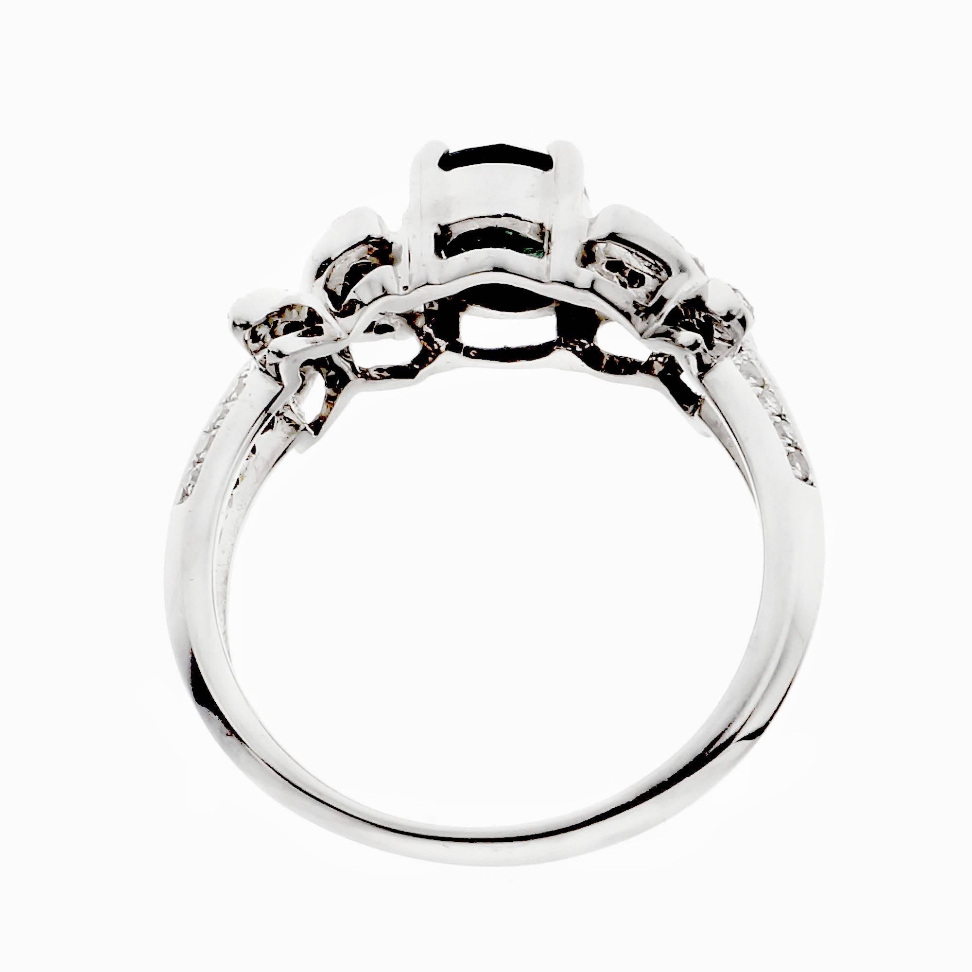 1.00 Carat Blue Sapphire Diamond White Gold X Design Engagement Ring 1